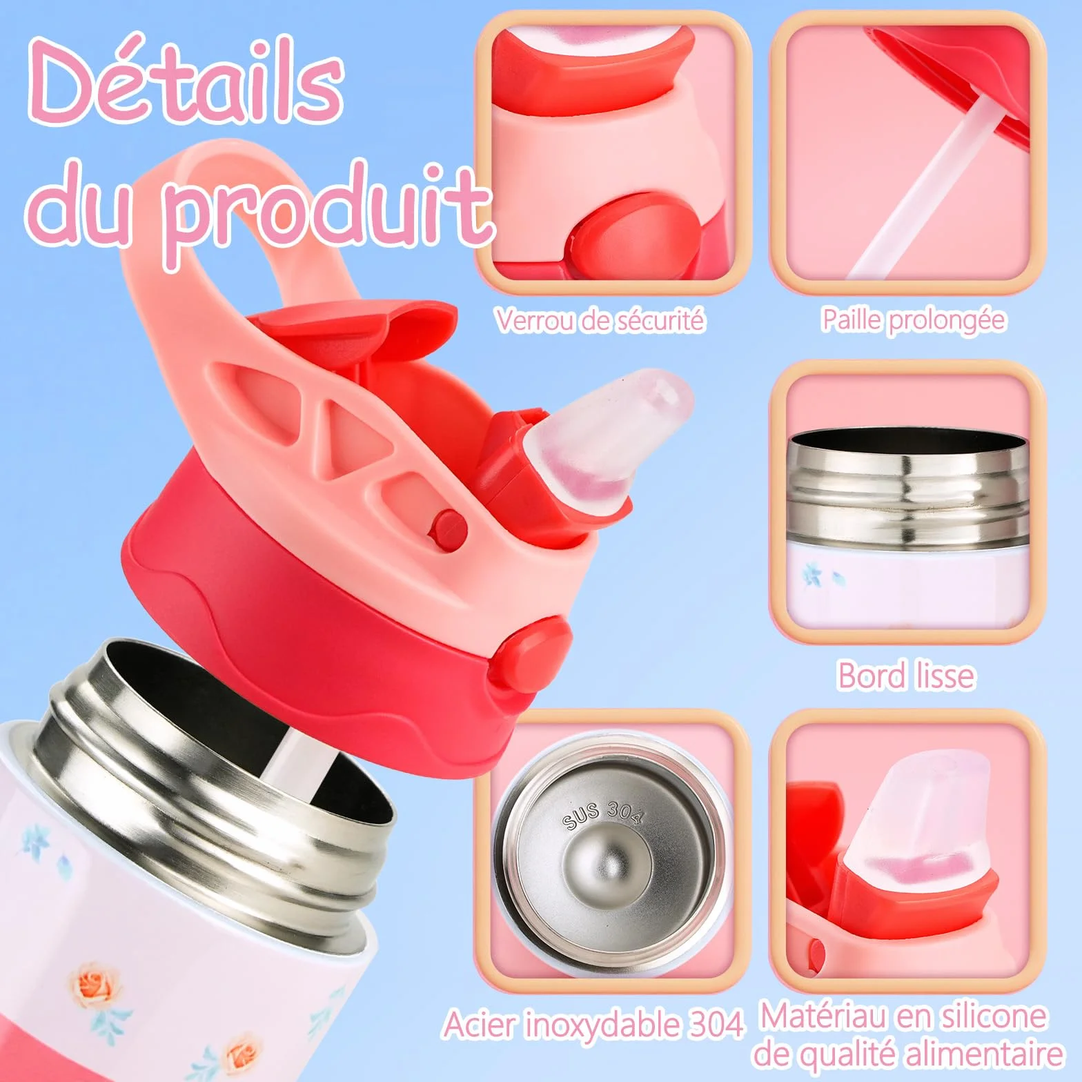 Gourde Isotherme Personnalisable Enfant 350ml Tritan Sans BPA Multicolore