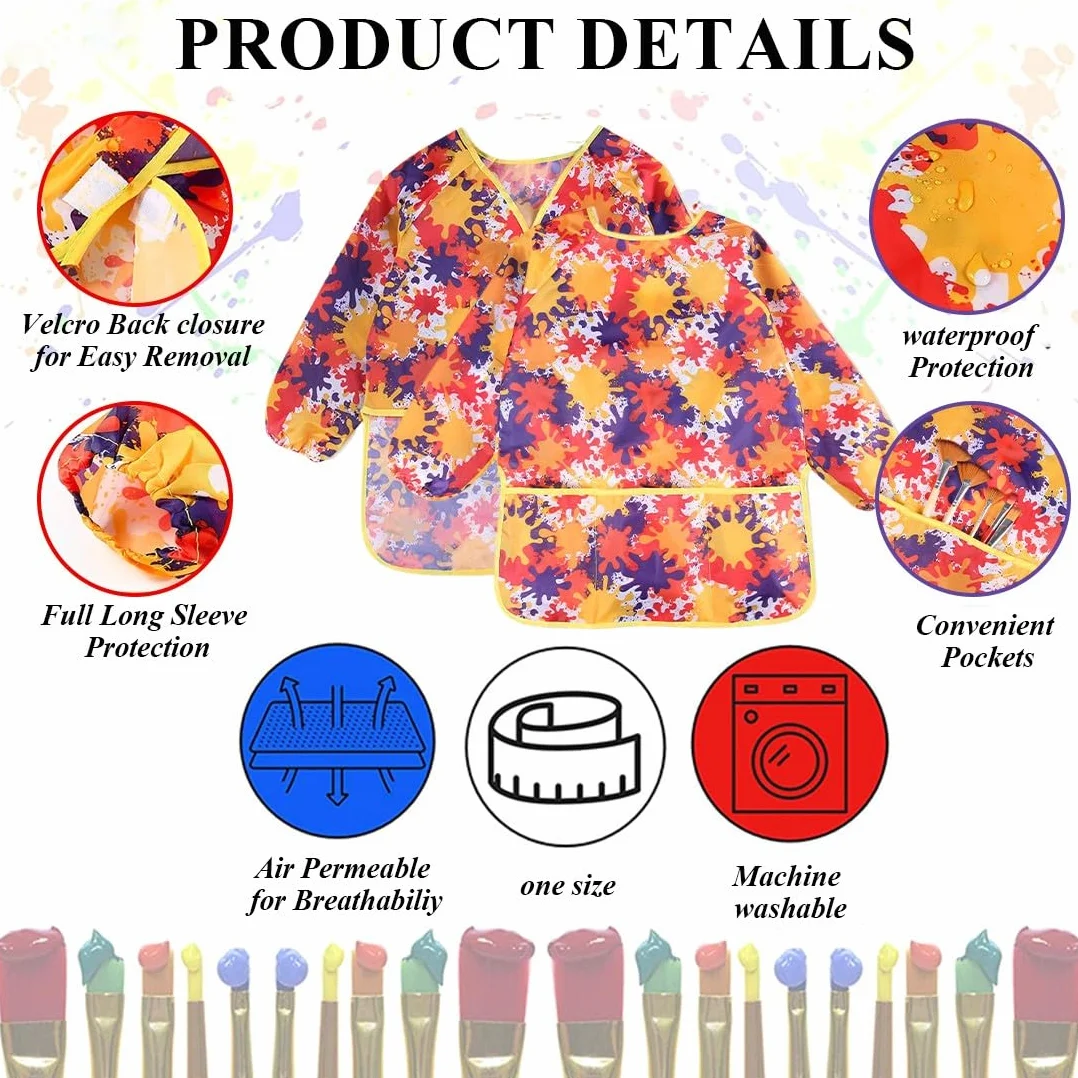Tablier Peinture Enfant Imperméable Manches Longues Blouse d'Art 2-8 Ans Garçon Fille