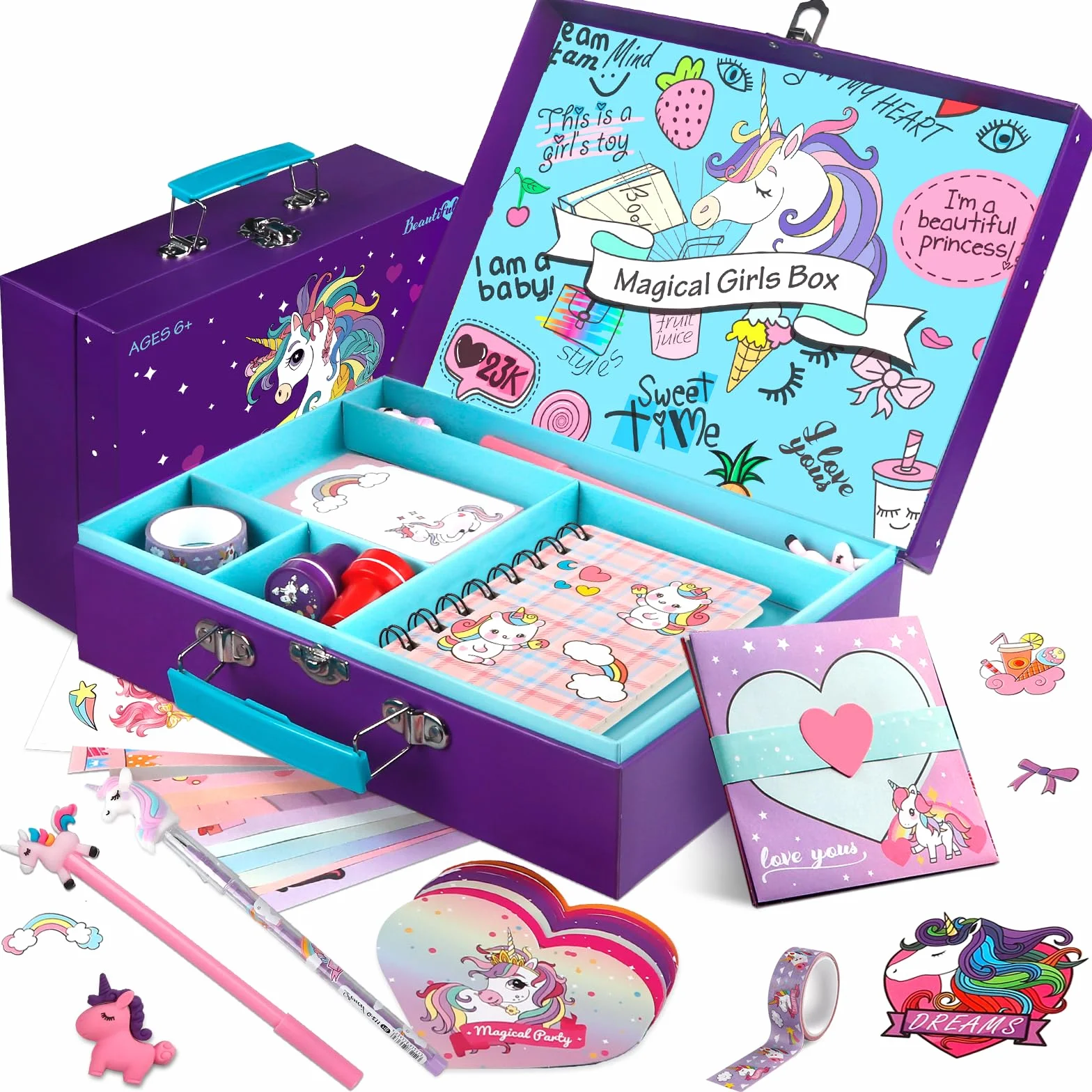 Ensemble de papeterie Unicorn Journal 49 pièces avec étui de rangement pour filles 6-12 ans