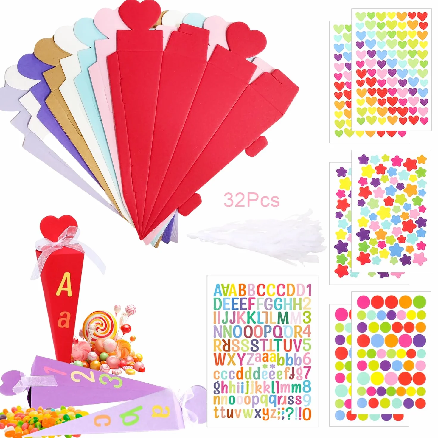 Schultüte Gefüllt 32 Pièces Mädchen Cornet Surprise DIY Sac à Sucre Pliable Premier Jour d'École
