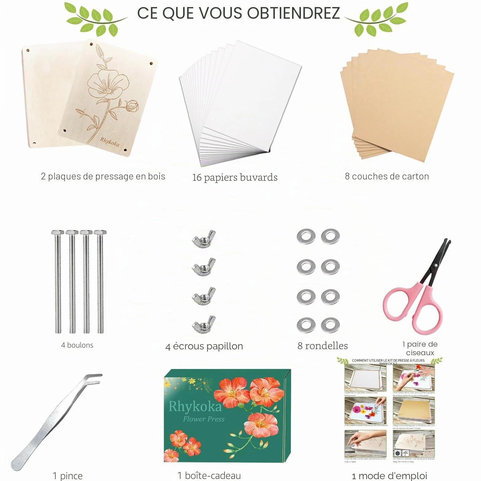 Presse à fleurs professionnelle 8 couches 16 x 21 cm kit en bois avec instructions
