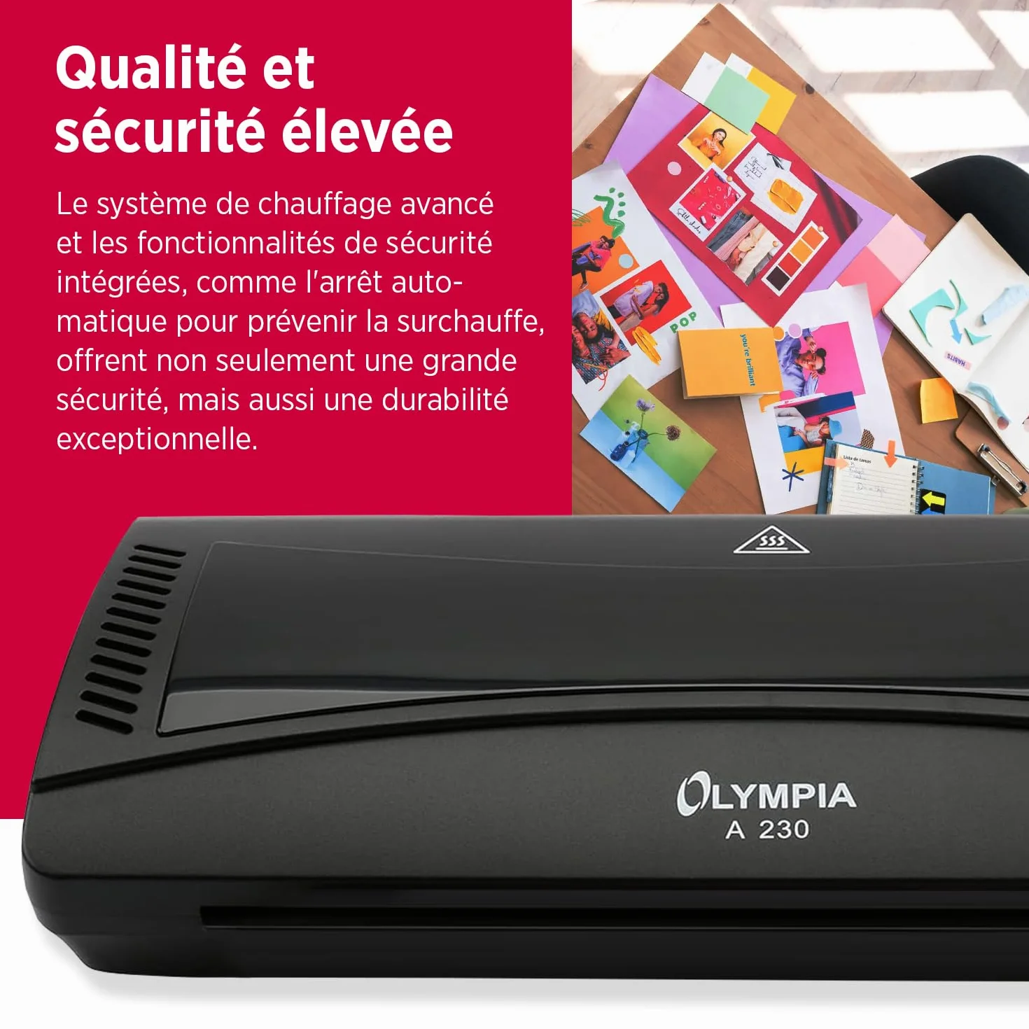 Olympia Plastifieuse A4 4 en 1 avec arrondisseur d'angle, coupe-papier et films de plastification