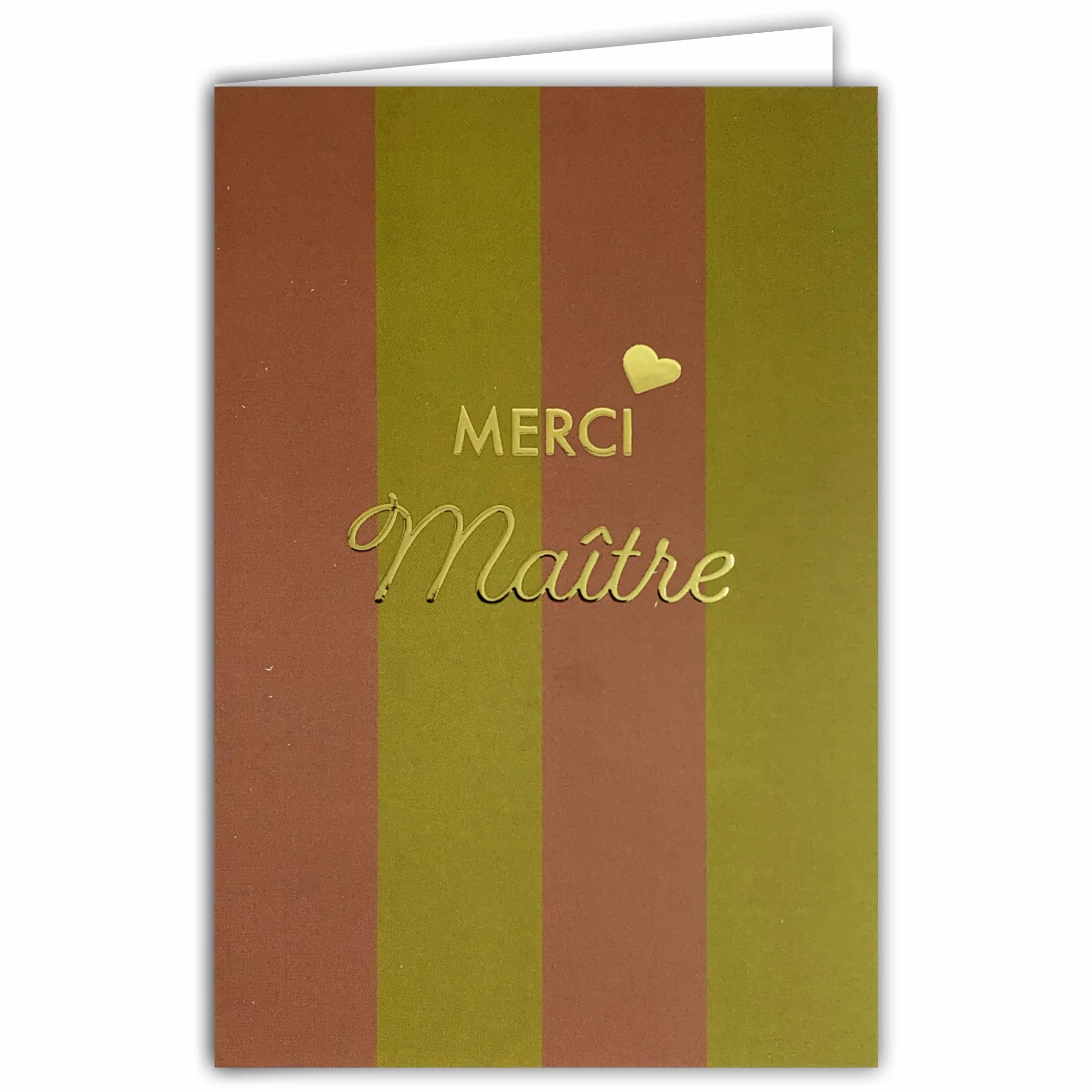 Carte de Vœux Merci Maître Remerciement Or Fin Doré Brillant Format 12x17,5cm avec Enveloppe Blanche Fabriqué en France