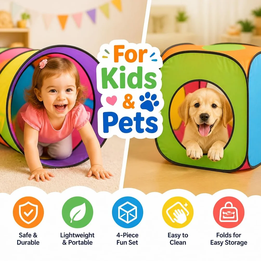 Pop Up Jouer Tente avec Tunnel, Balle Pit pour Enfants, Garçons, Filles, Bébés - Playhouse Intérieur/Extérieur 4 en 1