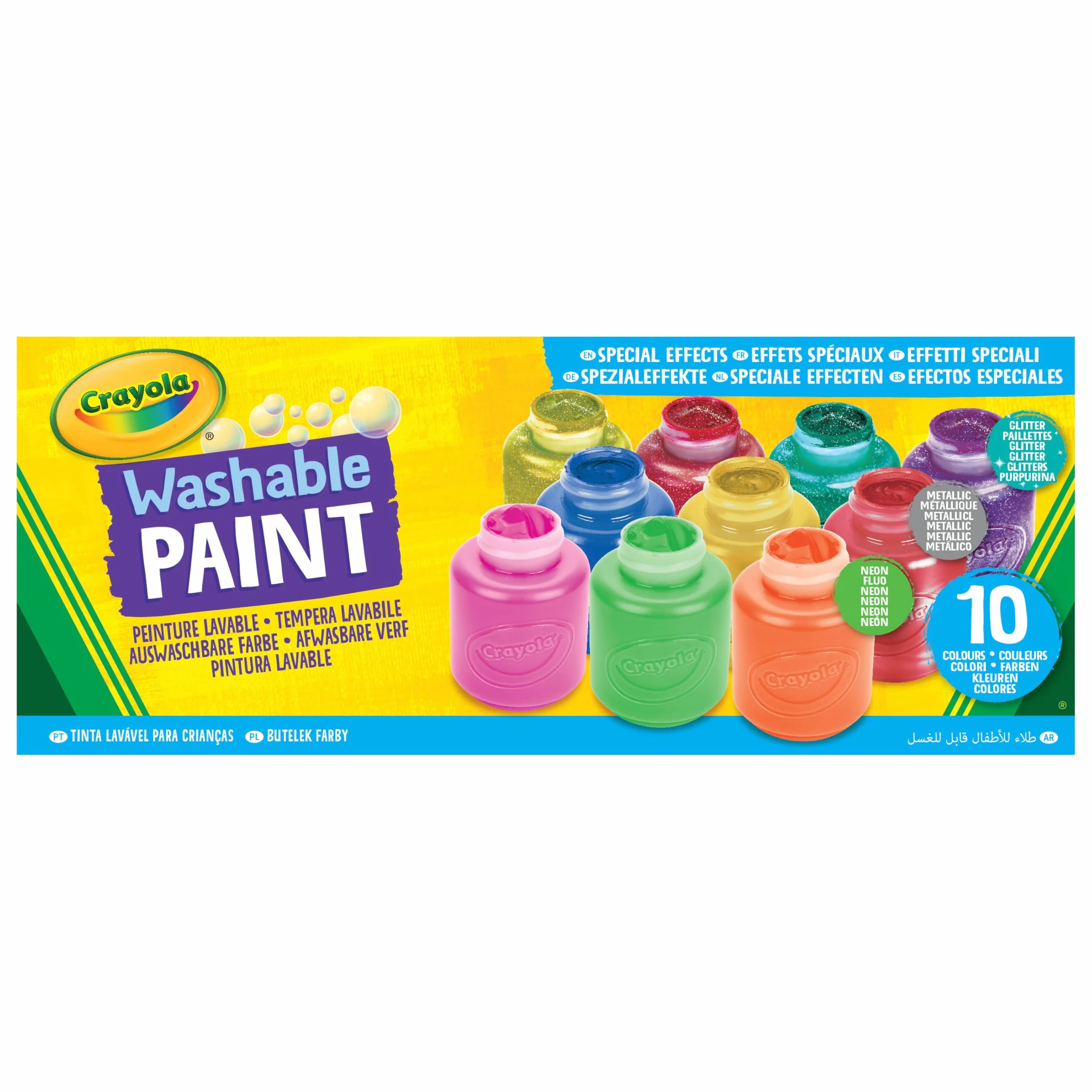 CRAYOLA 10 Gouaches lavables Effets spéciaux Neon Glitter Metal 59 ml Lot de 10