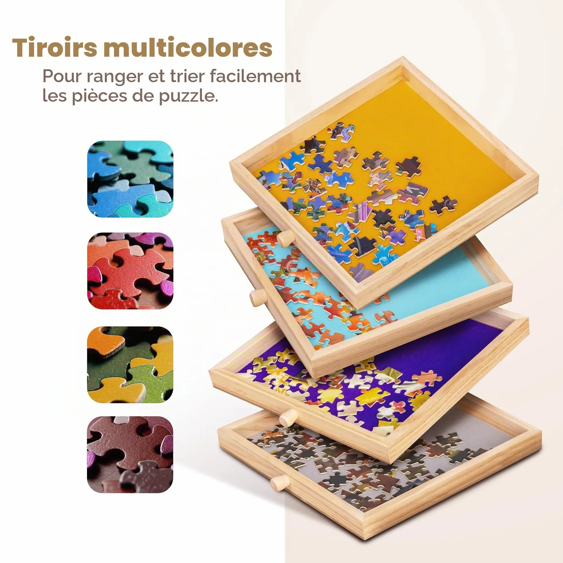 Tektalk Table de Puzzle avec Support réglable intégré Plateau en Bois à 3 Angles d'inclinaison Couvercle Amovible 4 tiroirs de tri jusqu'à 1000 pièces