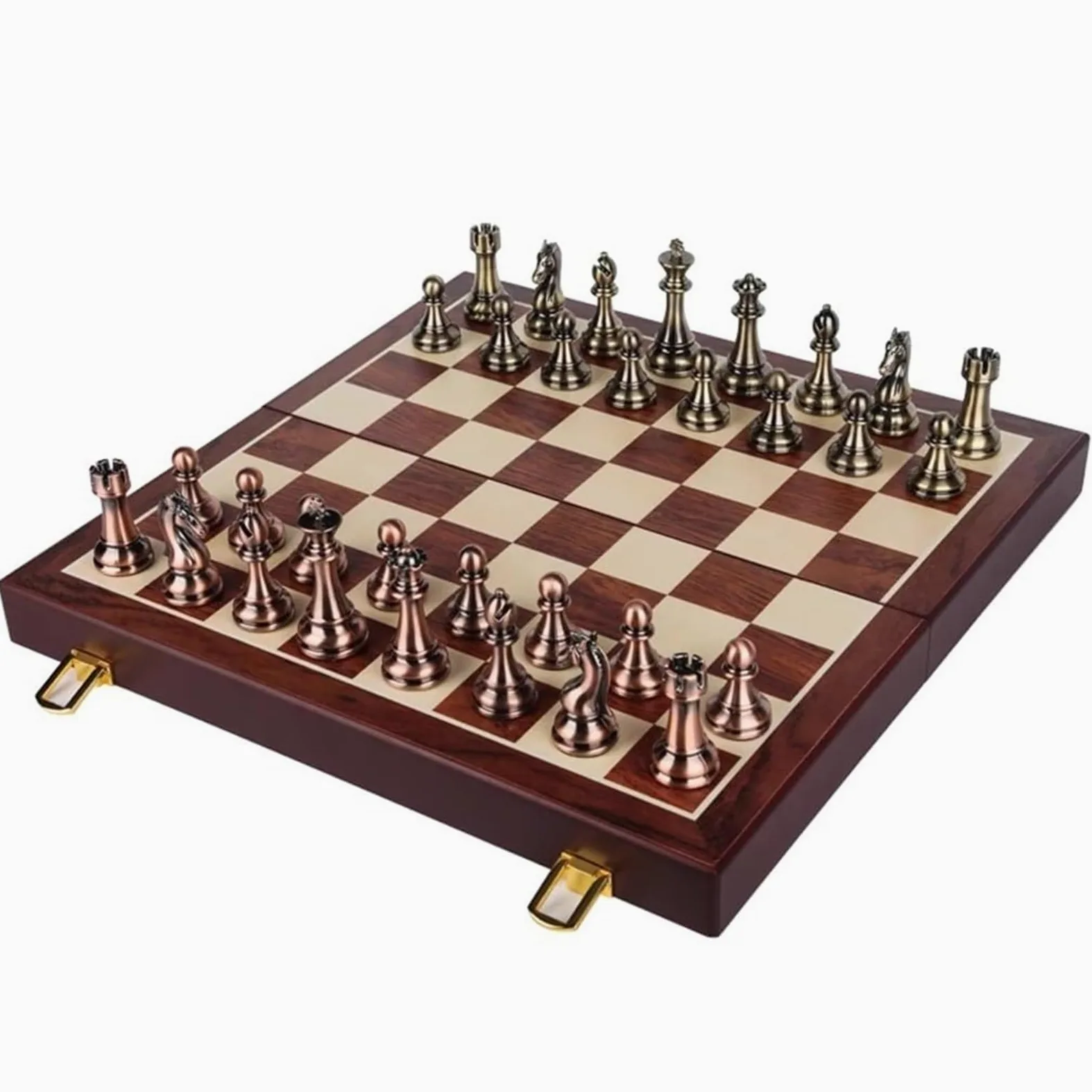 echiquier Jeu d'échecs de Luxe en métal, Grand Format, for Adultes. Plateau d'échecs Pliable en Bois Unique, Jouet éducatif for Enfants et Adultes. echecs Jeu