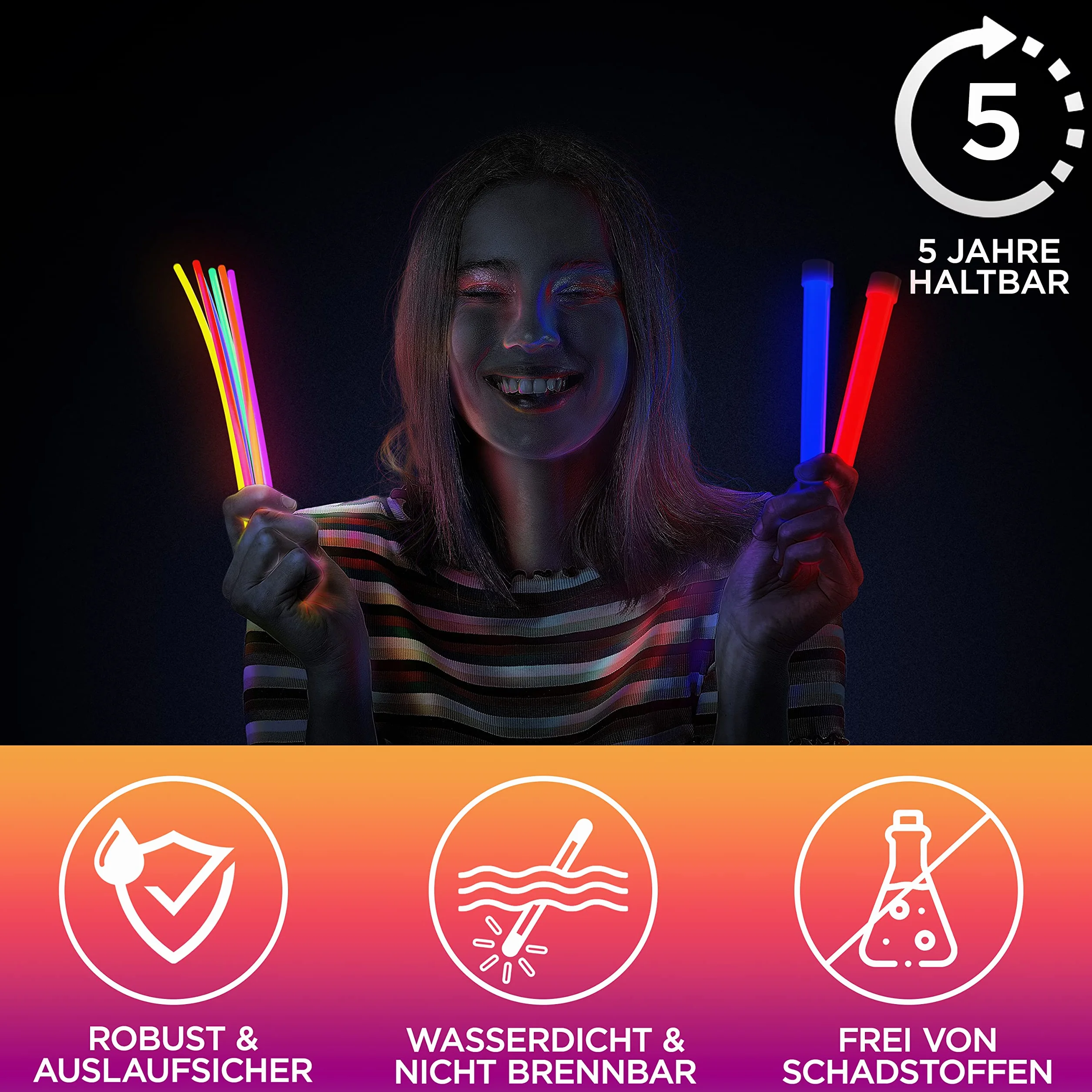 MolinoRC 50x Set de bracelets fluorescents lumineux 6 Couleurs Enfants Accessoires de fête avec connecteurs