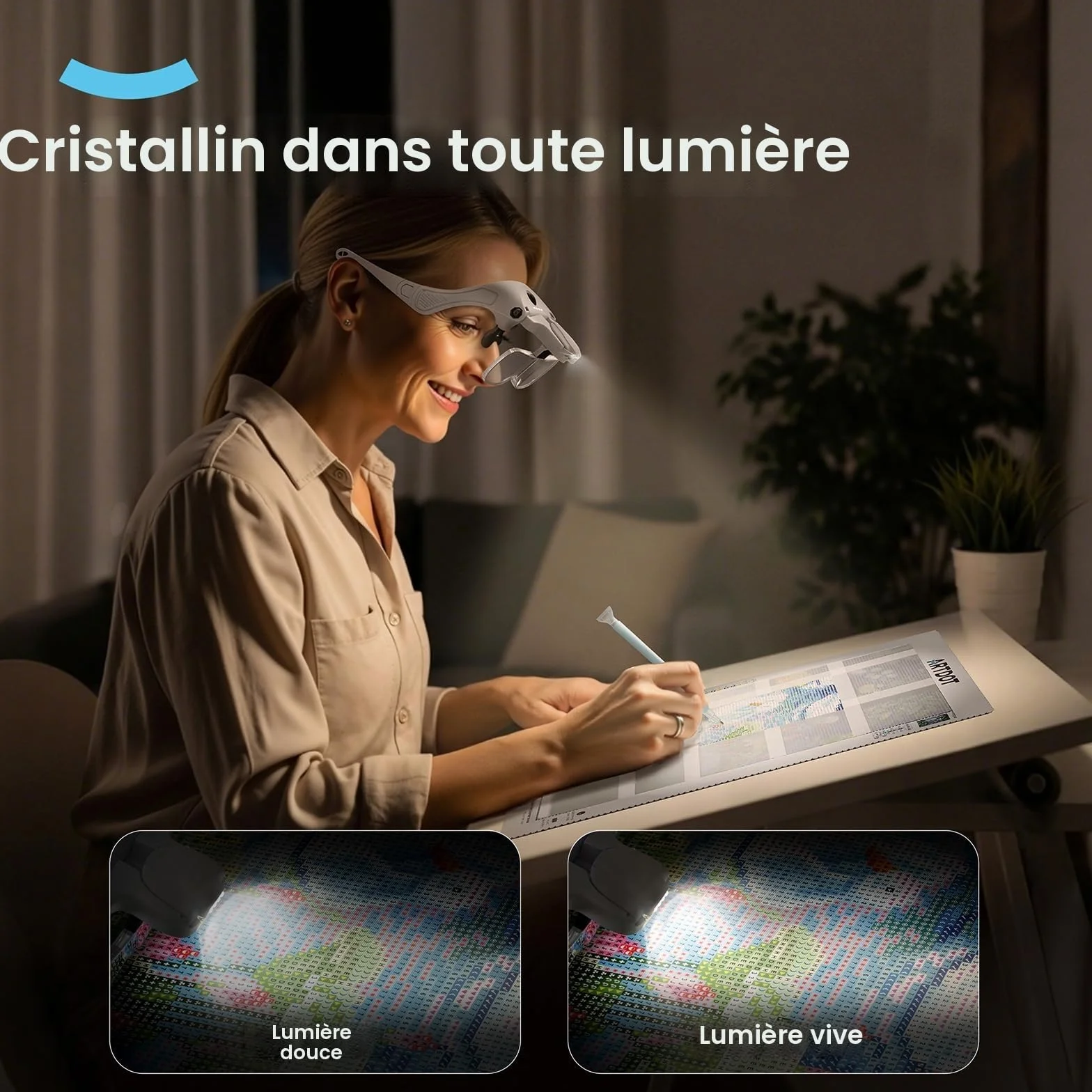 ARTDOT Lunettes Loupe Grossissante avec 4 LED et Réglage à 2 Niveaux pour Diamond Painting