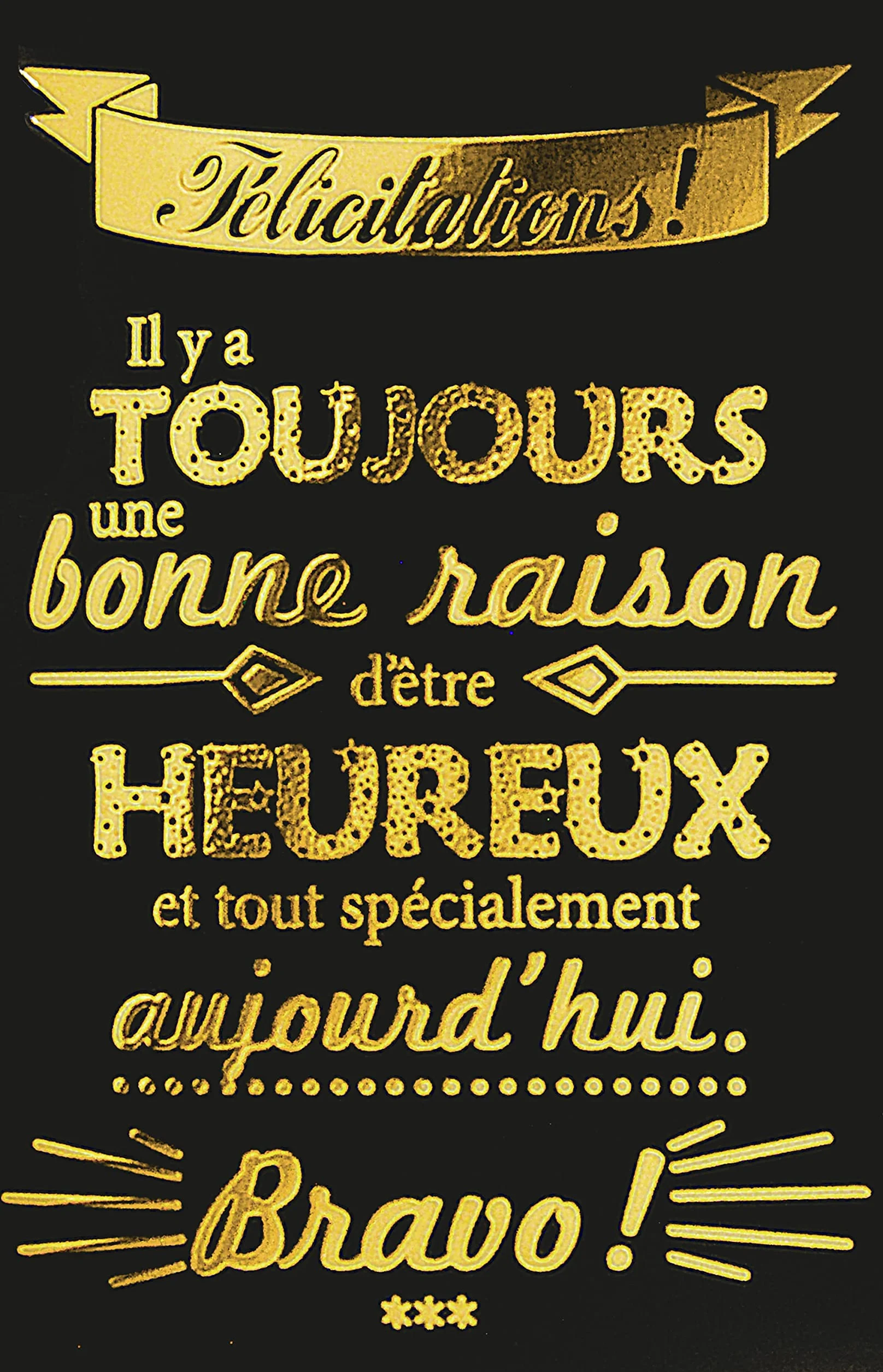 Carte de félicitations texte heureux avec dorure Format 12 x 17,5 cm + Enveloppe Blanc