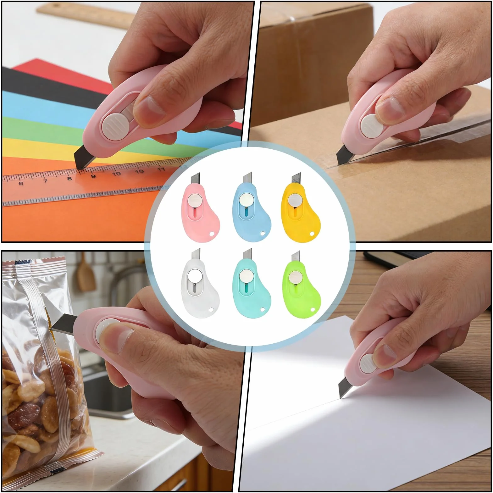 Lot de 12 Mini Cutter Rétractable Sécurité Ouvre Colis Poche Léger Cutter Portable Lettres Papier Bureau Maison