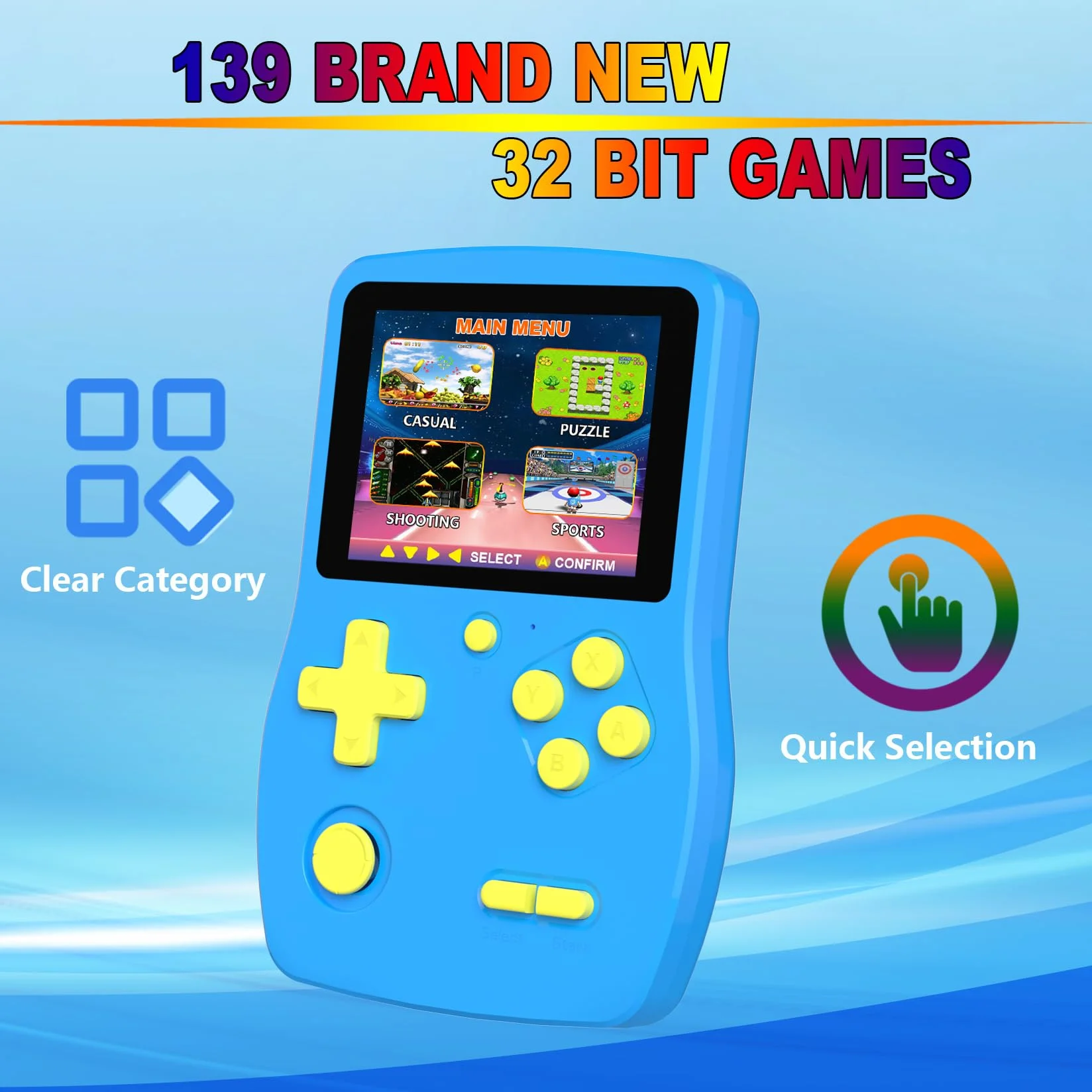 Console de Jeu Portable 32 Bits Écran IPS 3,0" 139 Jeux HD Intégrés Rechargeable Bleu