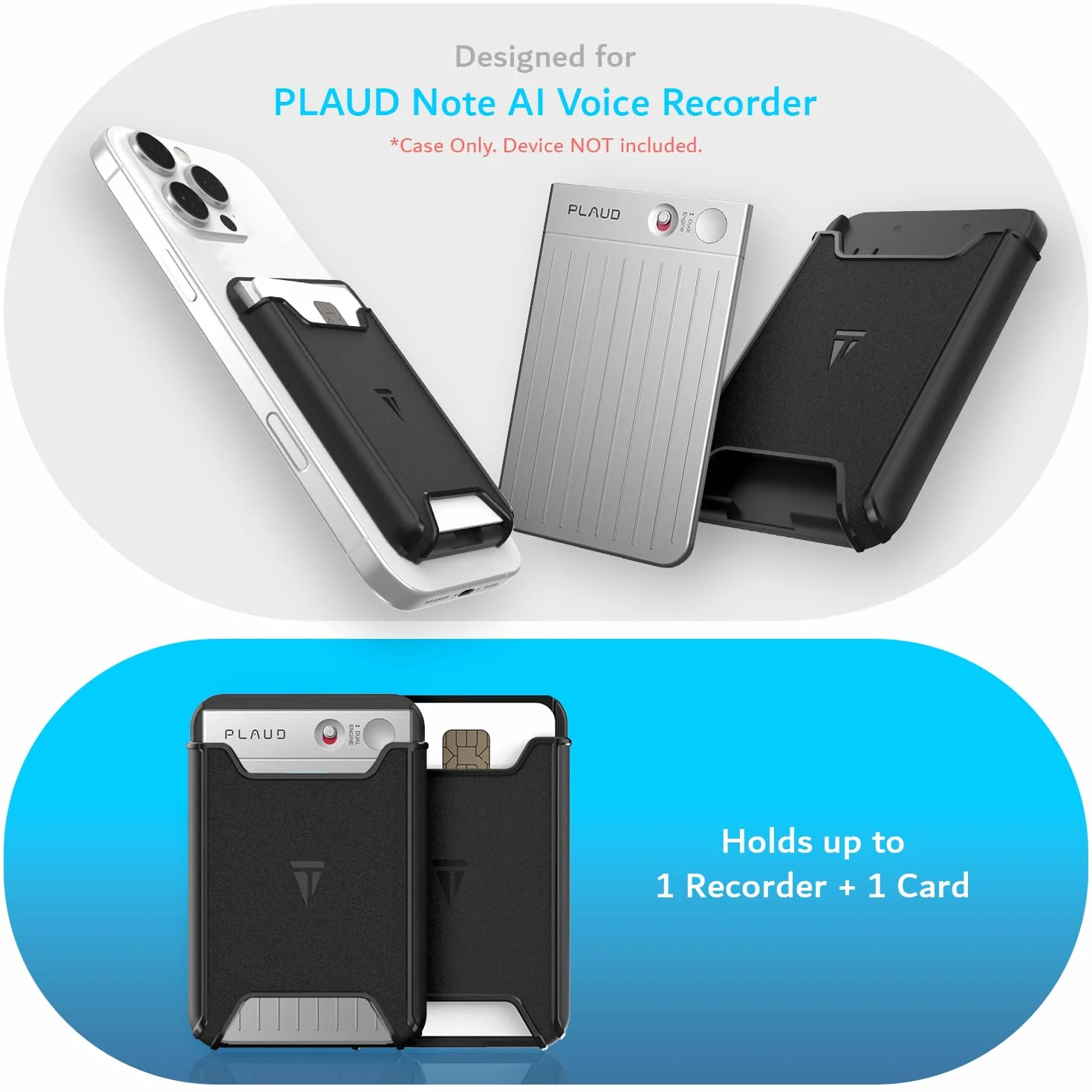 Étui de Protection Magnétique TUDIA pour Enregistreur Vocal PLAUD Note AI - Polycarbonate Rigide Fin (Noir)