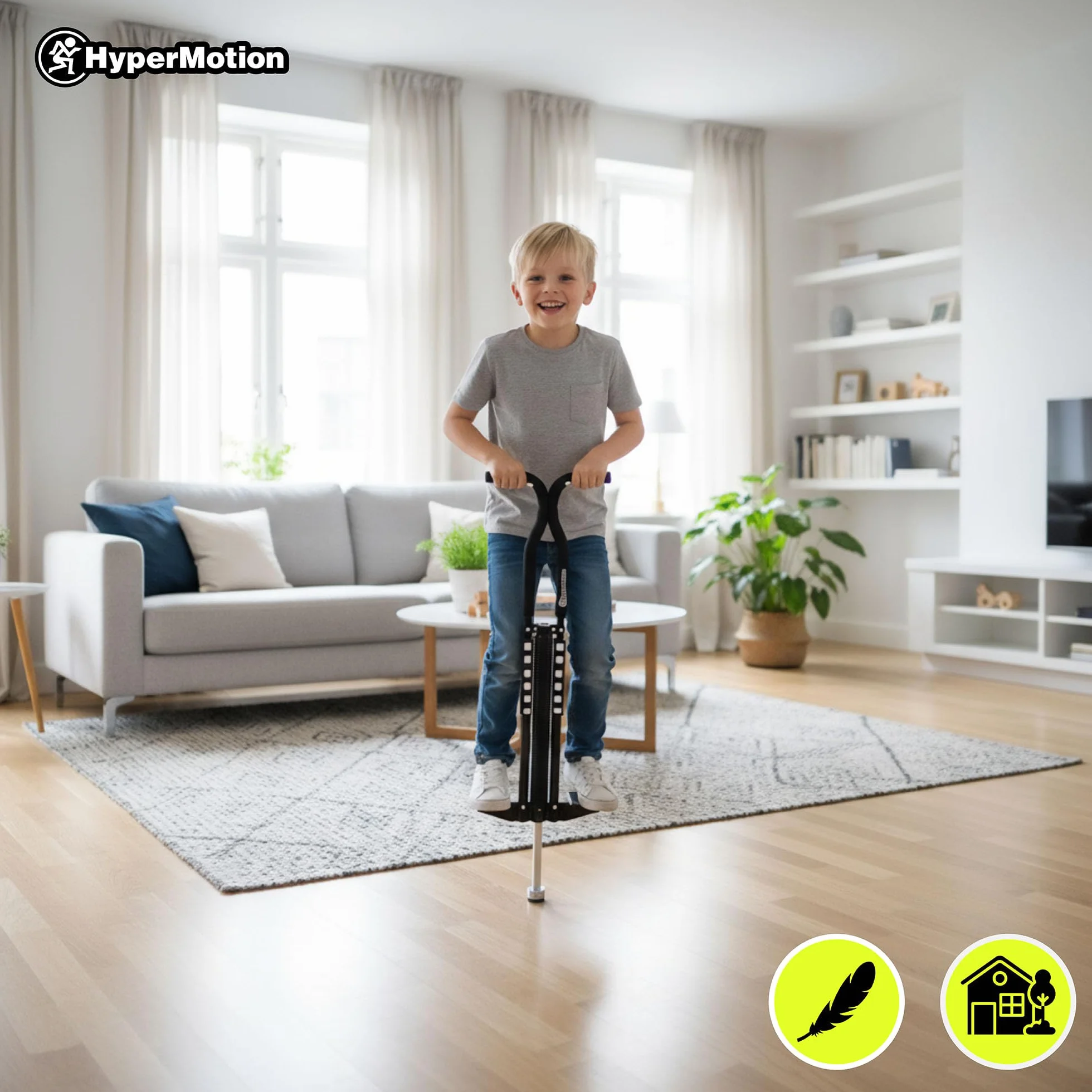 HyperMotion POGO Bâton Sauteur Jeunes 9-14 Ans Appareil Entraînement 50 kg Structure Légère 2,35 kg Mécanisme Ressort Noir