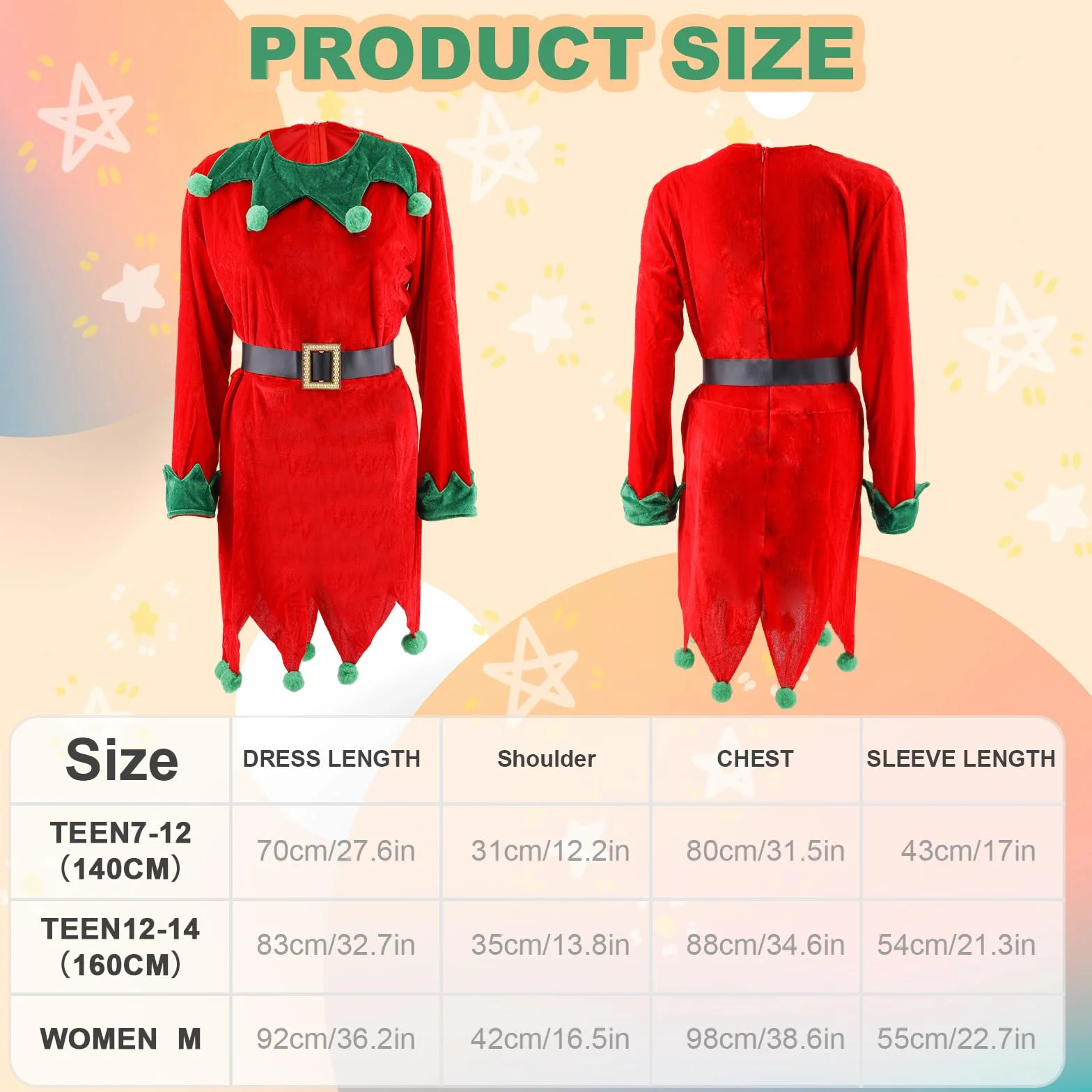 Ensembles de Costume Elfe de Noël avec Chapeau, Chaussettes Rayées et Chaussures Cloche