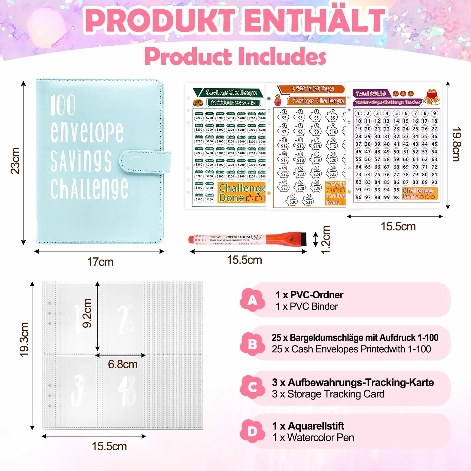 A5 Classeur Budget avec 100 Enveloppes, Planificateur Épargne, Bleu