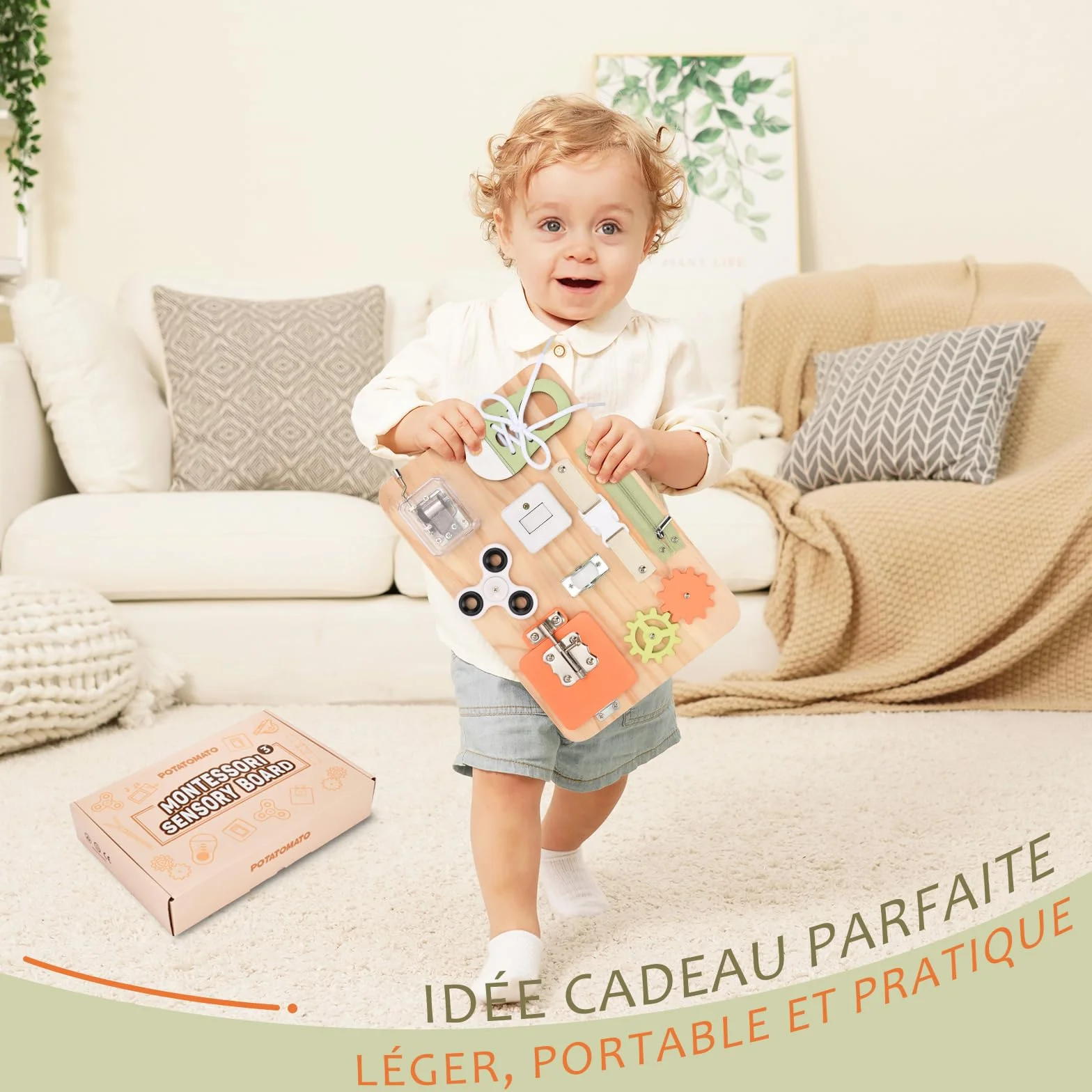 Tableau d'Activités Montessori en Bois Jouet Éducatif Motricité Sensoriel pour Enfants Autistes TDAH