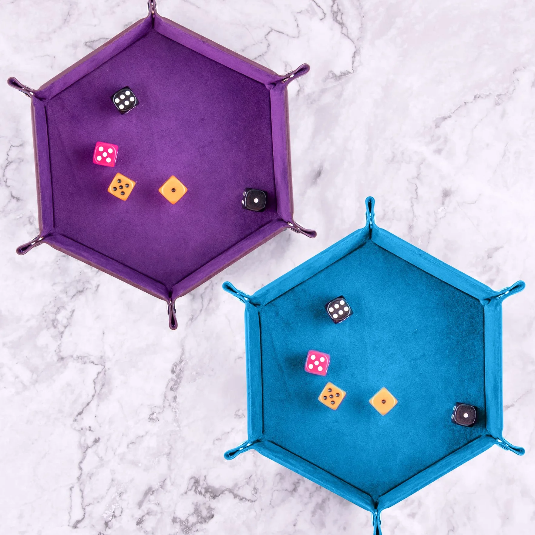 SIQUK 2 Pièces Plateau de Dés Pliable Cuir Velours pour Jeux de Table DND RPG (Violet, Bleu Ciel)