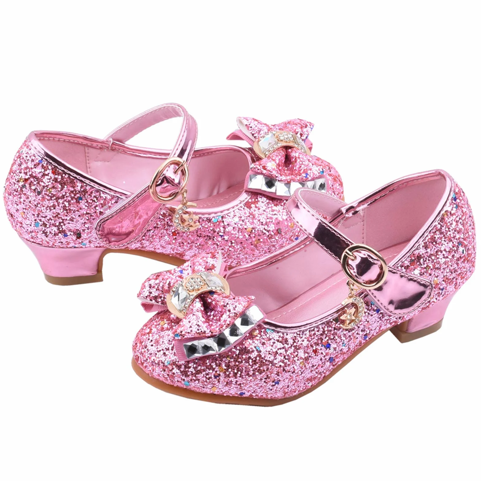 Chaussures de princesse à paillettes Mary Jane à talons hauts avec strass et nœud - Chaussures de soirée - Chaussures de mariage - Chaussures de cosplay