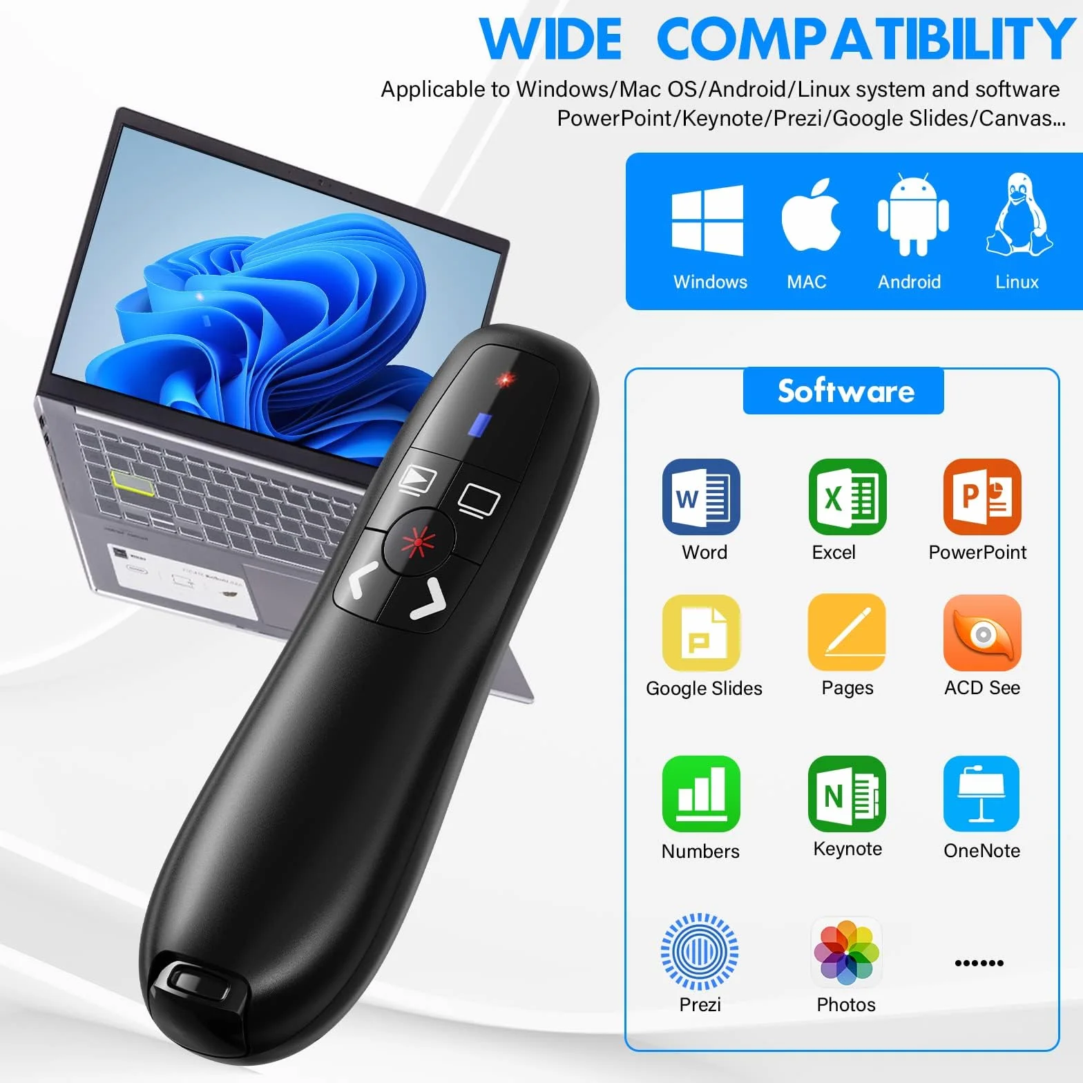 Télécommande sans fil 2,4 GHz pour PowerPoint avec récepteur USB