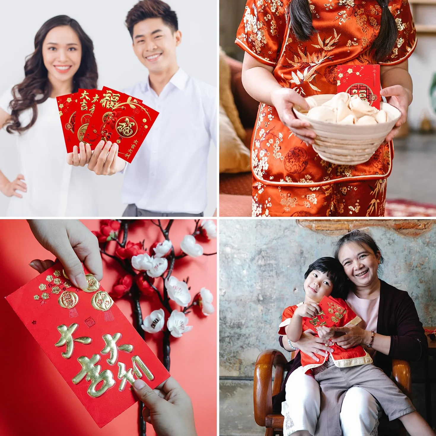 Lot de 24 enveloppes rouges chinoises Hong Bao Grande taille pour Nouvel An chinois, mariage