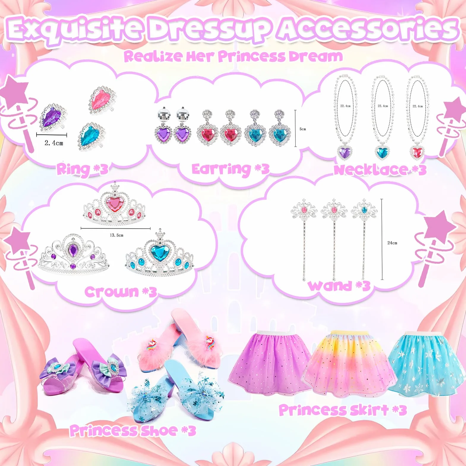STAY GENT Chaussure Princesse Fille 3 Paires Chaussures 3 Couronne 3 Jupes Déguisement Jouet Princesse Accessoires Cadeau 2-6 Ans