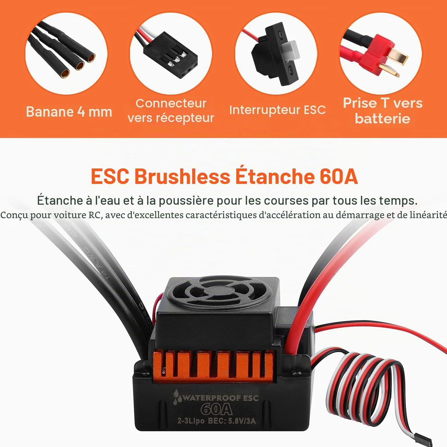 3650 F540 4370KV Moteur sans balais et ESC étanche 60A avec carte de programmation pour 1/10 RC Buggy Truggy Course Truck On-Road Auto