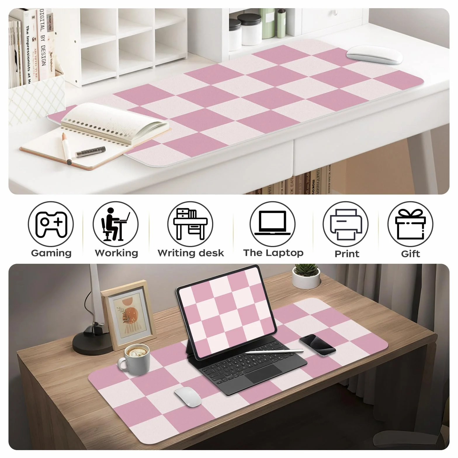 Tapis de Bureau en Cuir Rose Antidérapant Imperméable pour Souris et Clavier