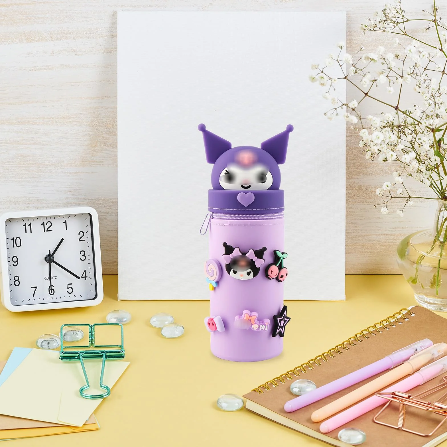 Kuro-m Trousse à Crayons en Silicone 2 en 1, Étui École Souple Zippée, Porte-stylos de Table