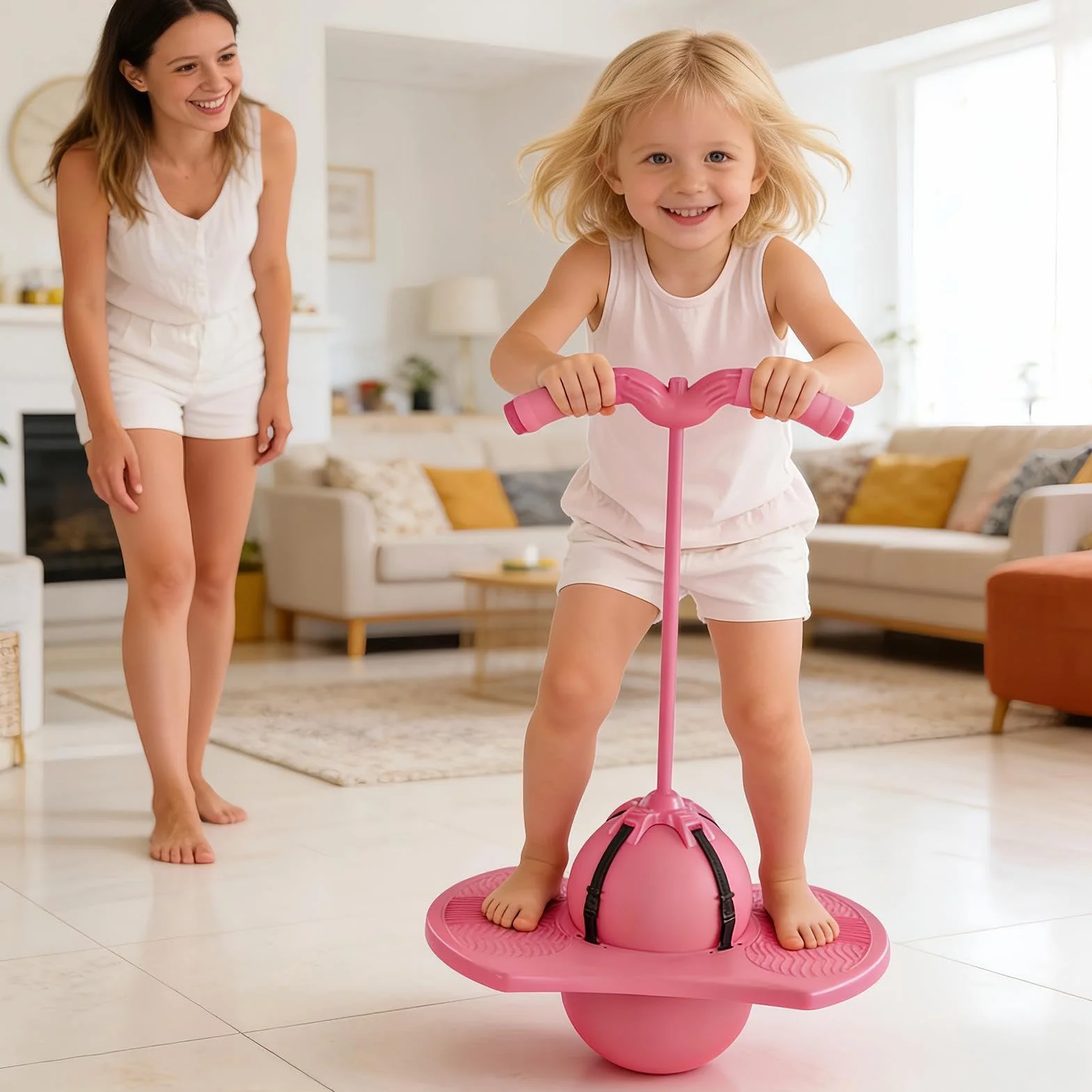 Ballon Sauteur Rebondissant Antidérapant ABS 38x29x90cm avec Poignée pour Enfants