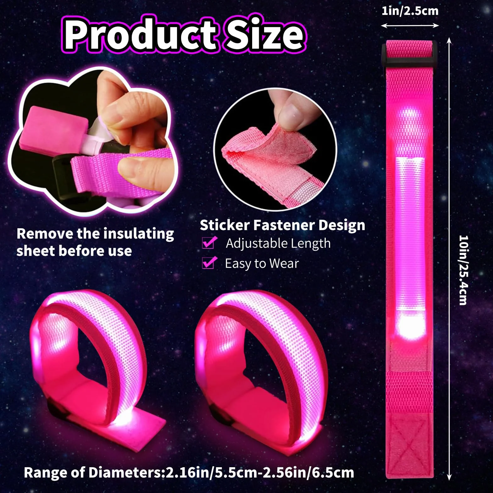 KATELUO 6 Pièces Bracelet LED Lumineux Concert Ajustable Clignotant Phosphorescent