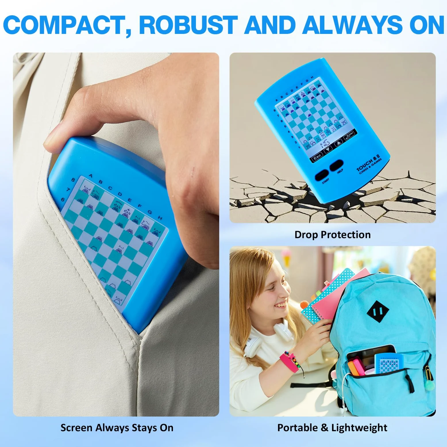 Échiquier électronique portable, ordinateur d'échecs tactile 8 en 1 avec entraînement IA, écran HD de 7,4 cm, jeu d'échecs de voyage portable pour enfants et adultes, plus de 220 jeux de
