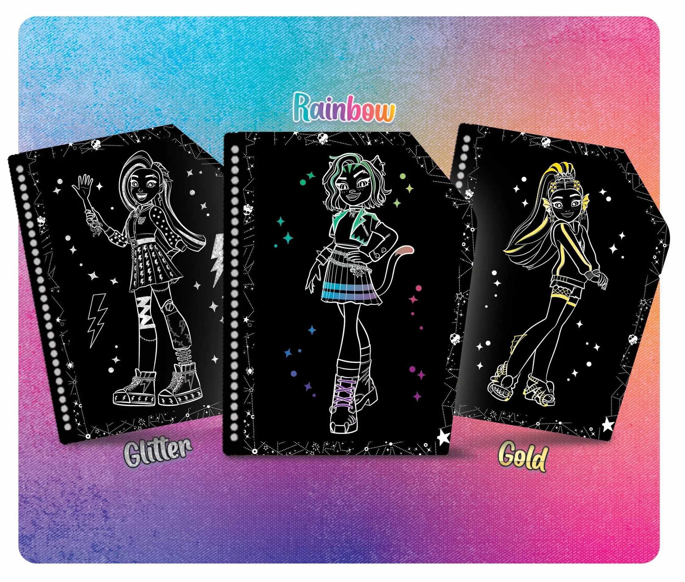 LISCIANI Monster High Carnet de Dessins à Gratter 44 Pages Stylo à Gratter Inclus Multicolore Or & Paillettes
