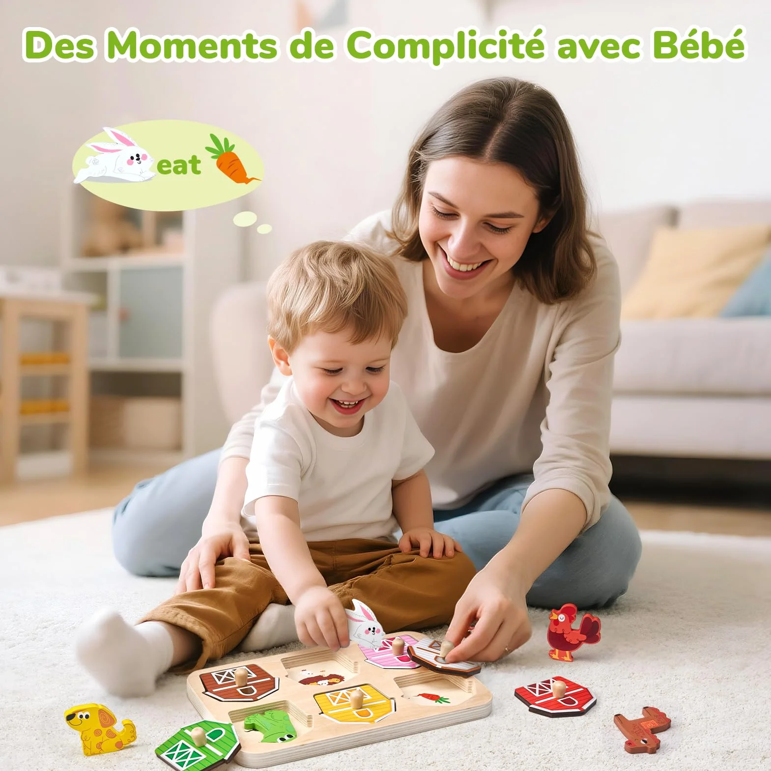 JoyCat Puzzle en Bois Animaux de la Ferme Montessori 1 2 3 Ans Jouet Educatif Enfant