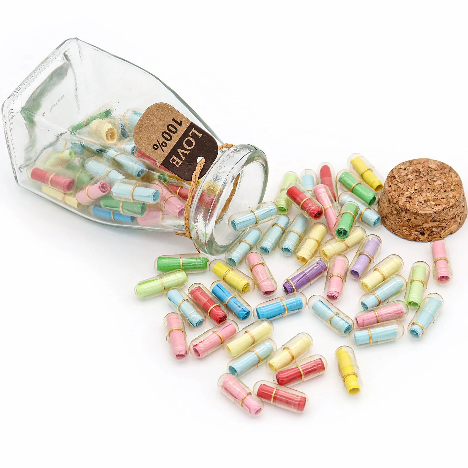 Lot de 60 lettres en forme de capsule avec message dans une bouteille, cadeaux pour anniversaire, Noël