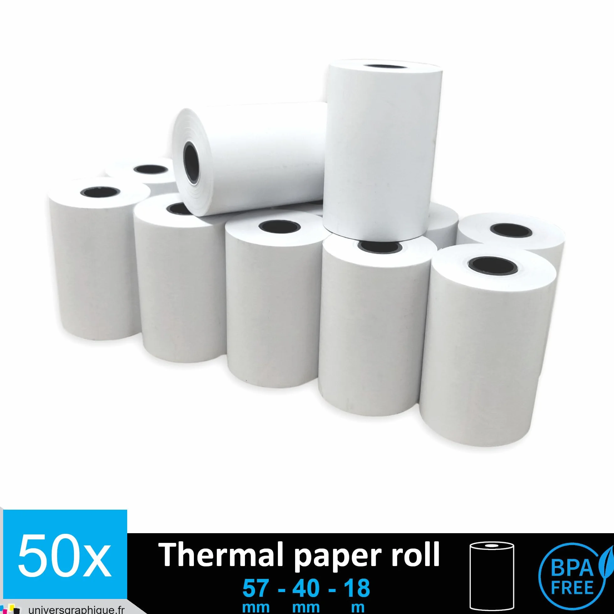 Bobine papier thermique 57 x 40 x 12 mm pour terminal carte bancaire TPE