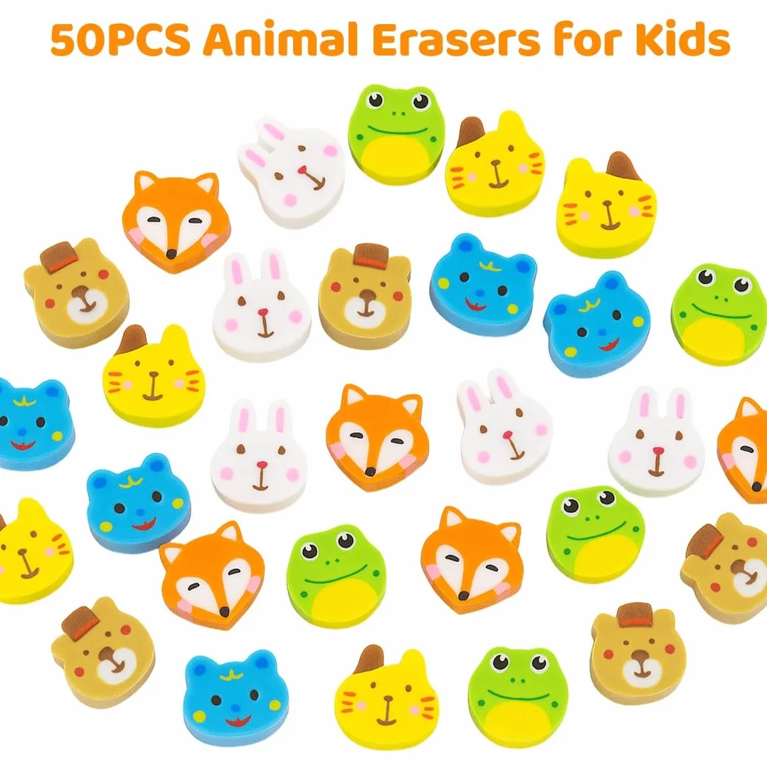 50 Pièces Gommes Animaux Mignons Effacer Crayons Dessin Animé Cadeaux Enfants