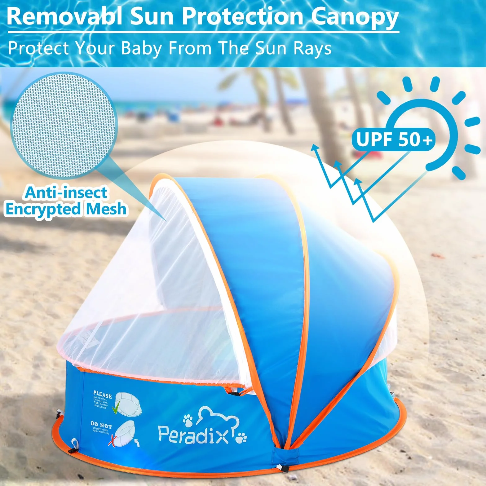 Peradix Splash Pool tente de plage 4 en 1 pour bébé avec abri solaire UV auvent moustiquaire pop-up portable
