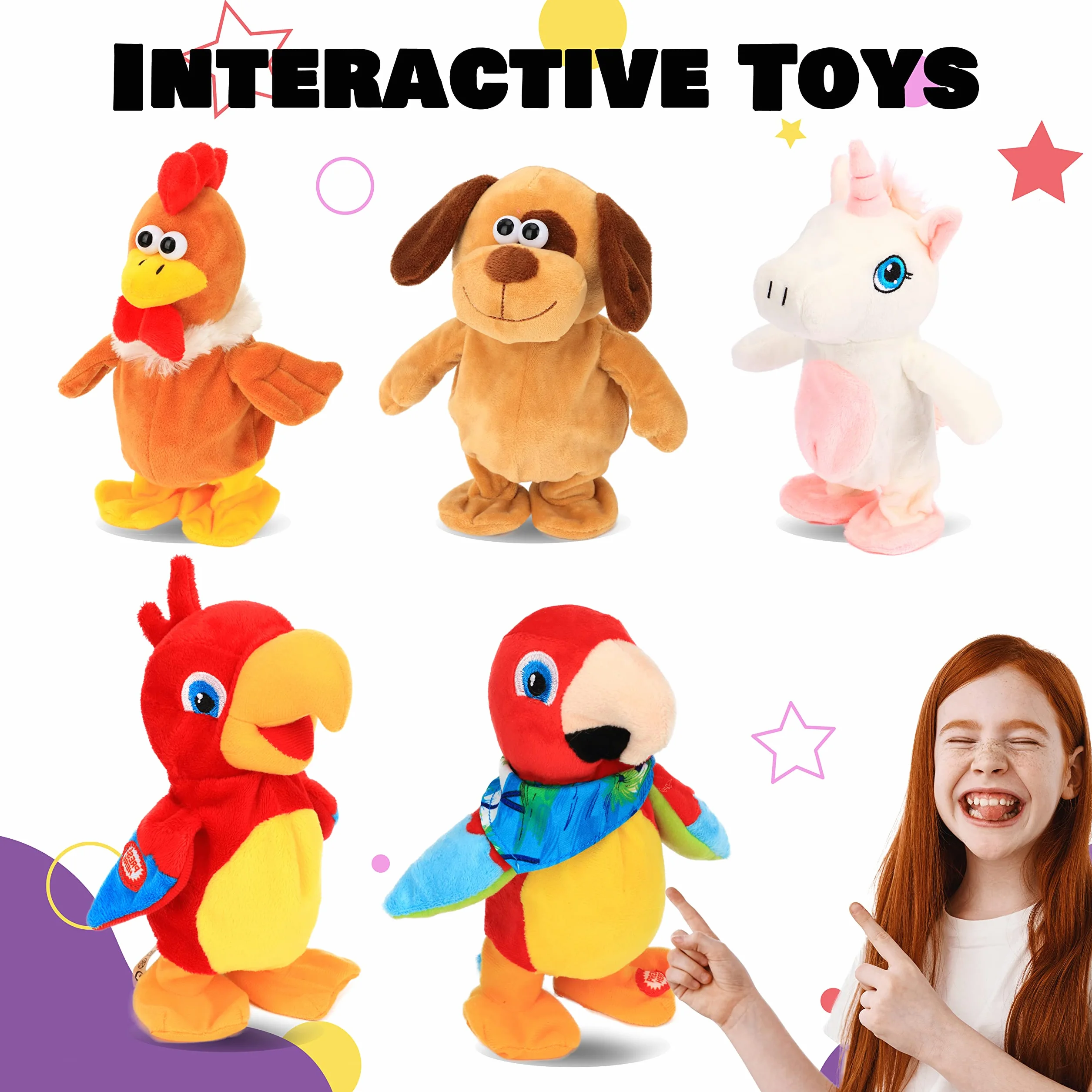 Peluche Interactive Électrique Perroquet Parlant Qui Répète et Marche, 20 cm
