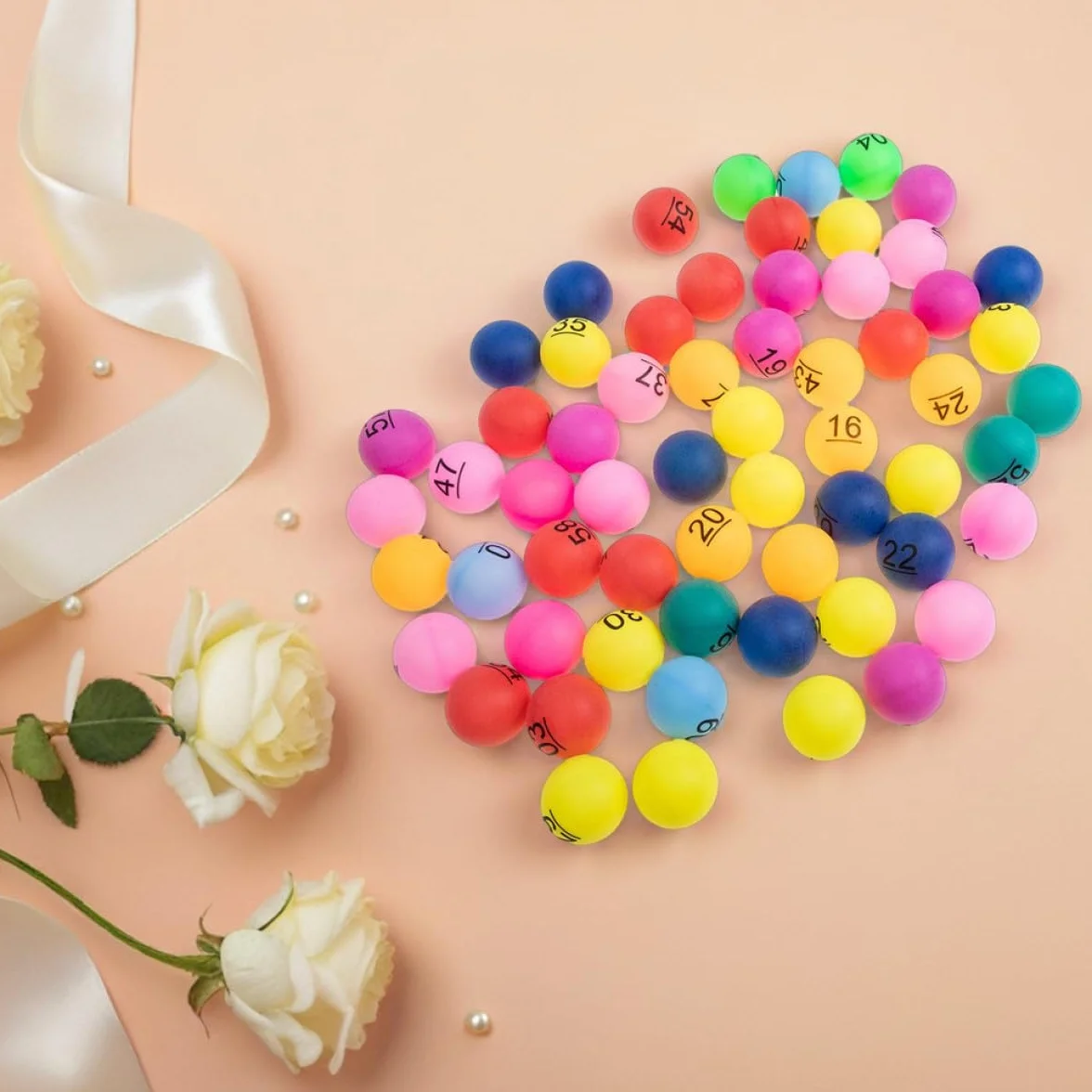 Boules de Loto Numérotées 1 à 90 en Plastique Coloré 4 cm pour Jeux de Bingo et Tombola
