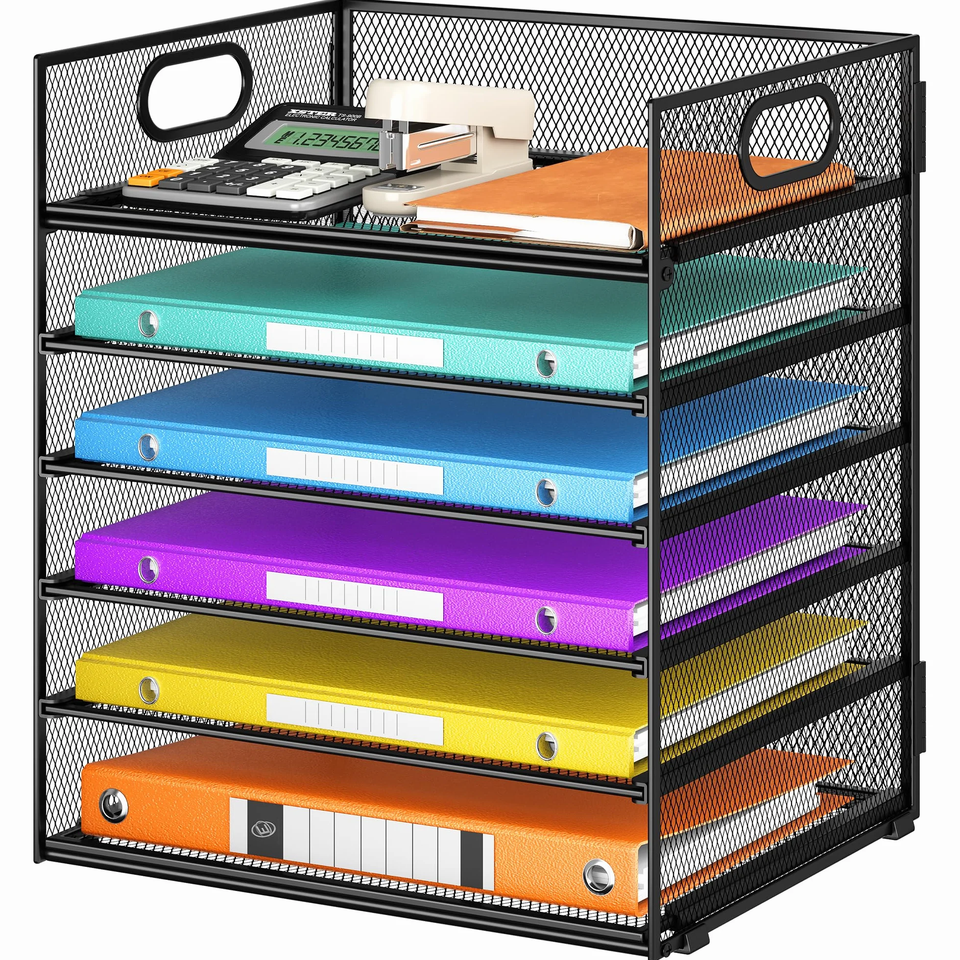 VITVITI 6 Niveaux Organisateur de Bureau Maille Métallique, Rangement de Papier avec Poignée, Noir