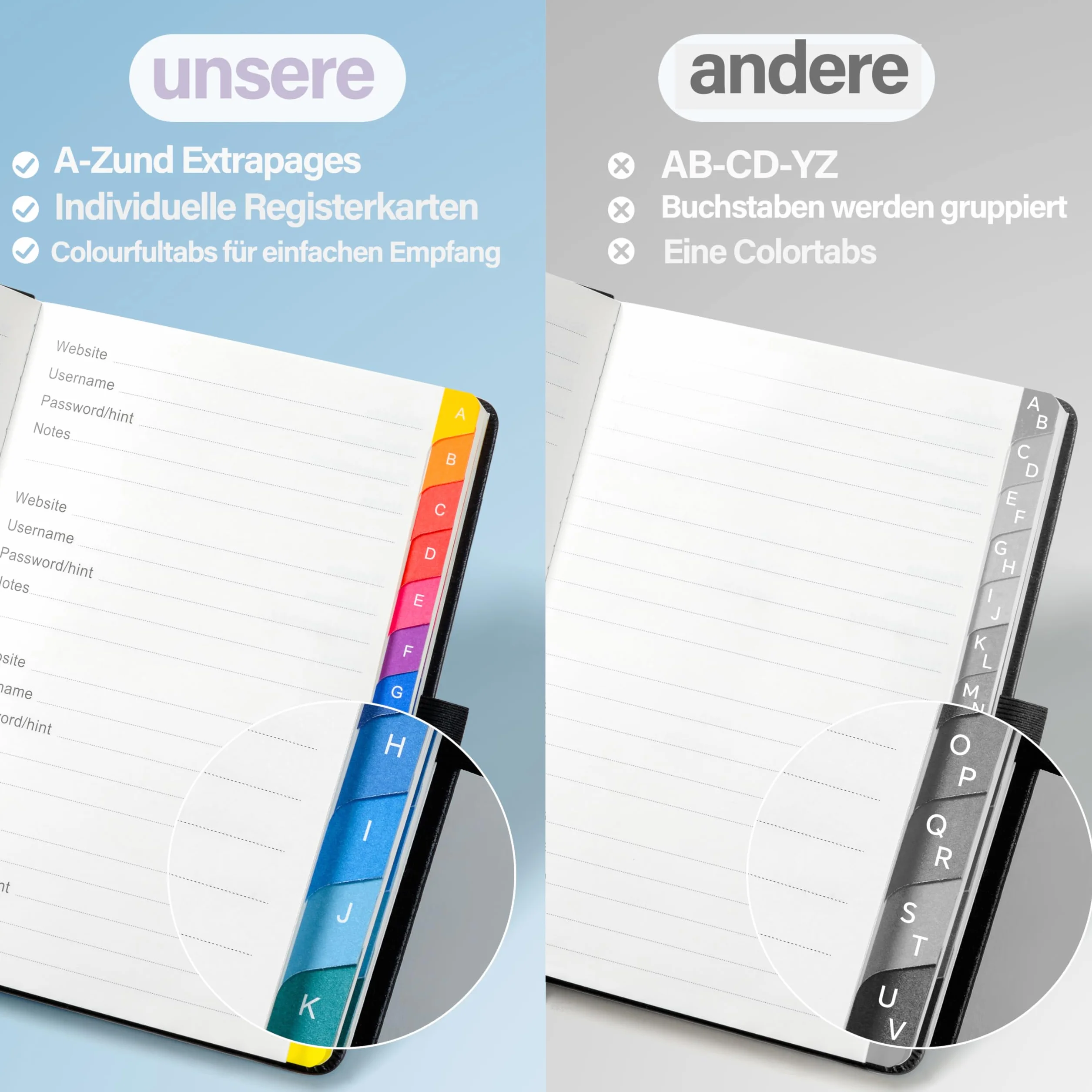 Carnet de mot de passe avec onglets alphabétiques, couverture rigide, collection mots de passe Internet