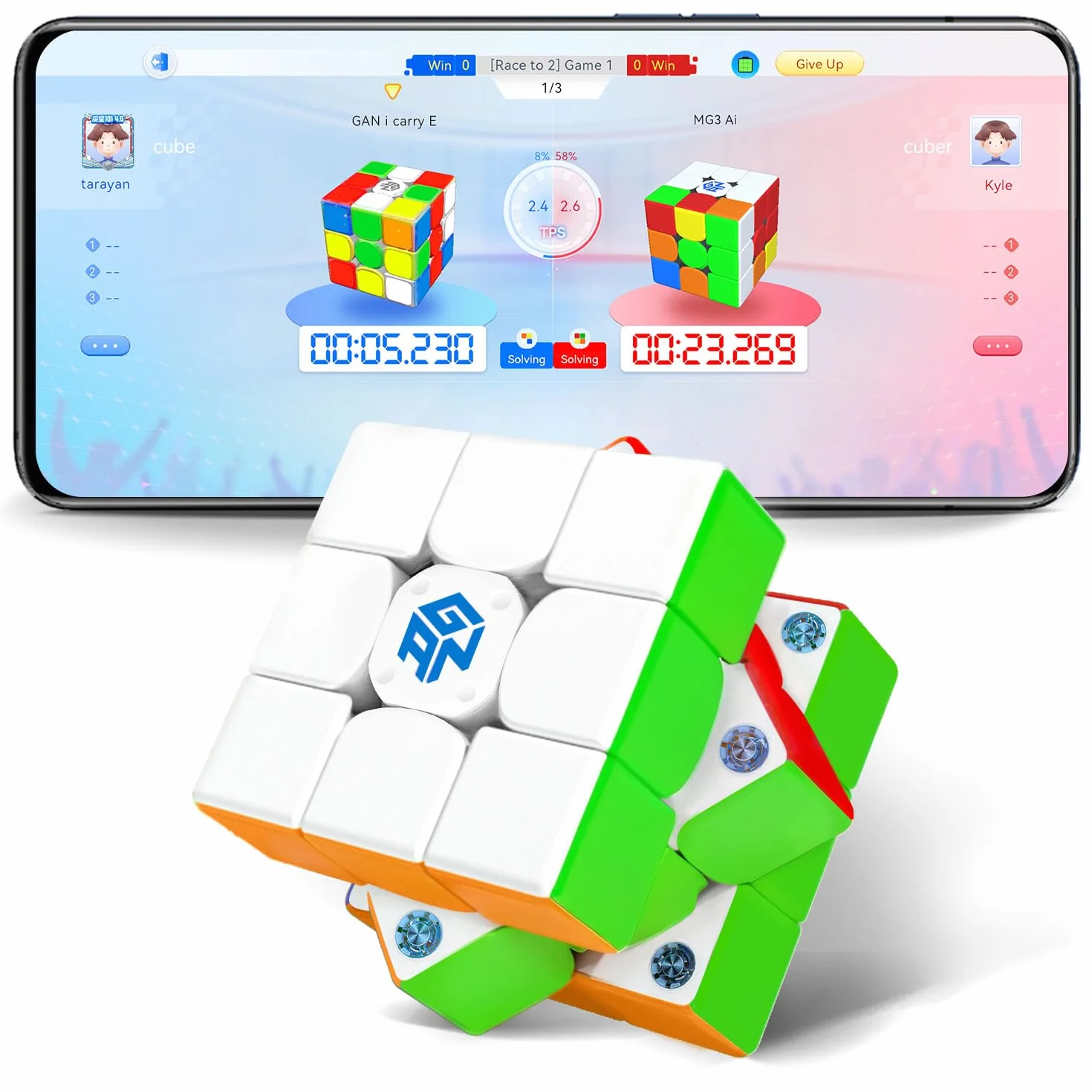 GAN356 i Carry E Smart Cube 3x3 Speed Cube Contrôle par Appli GES Pro+ 150h Autonomie Version Givrée