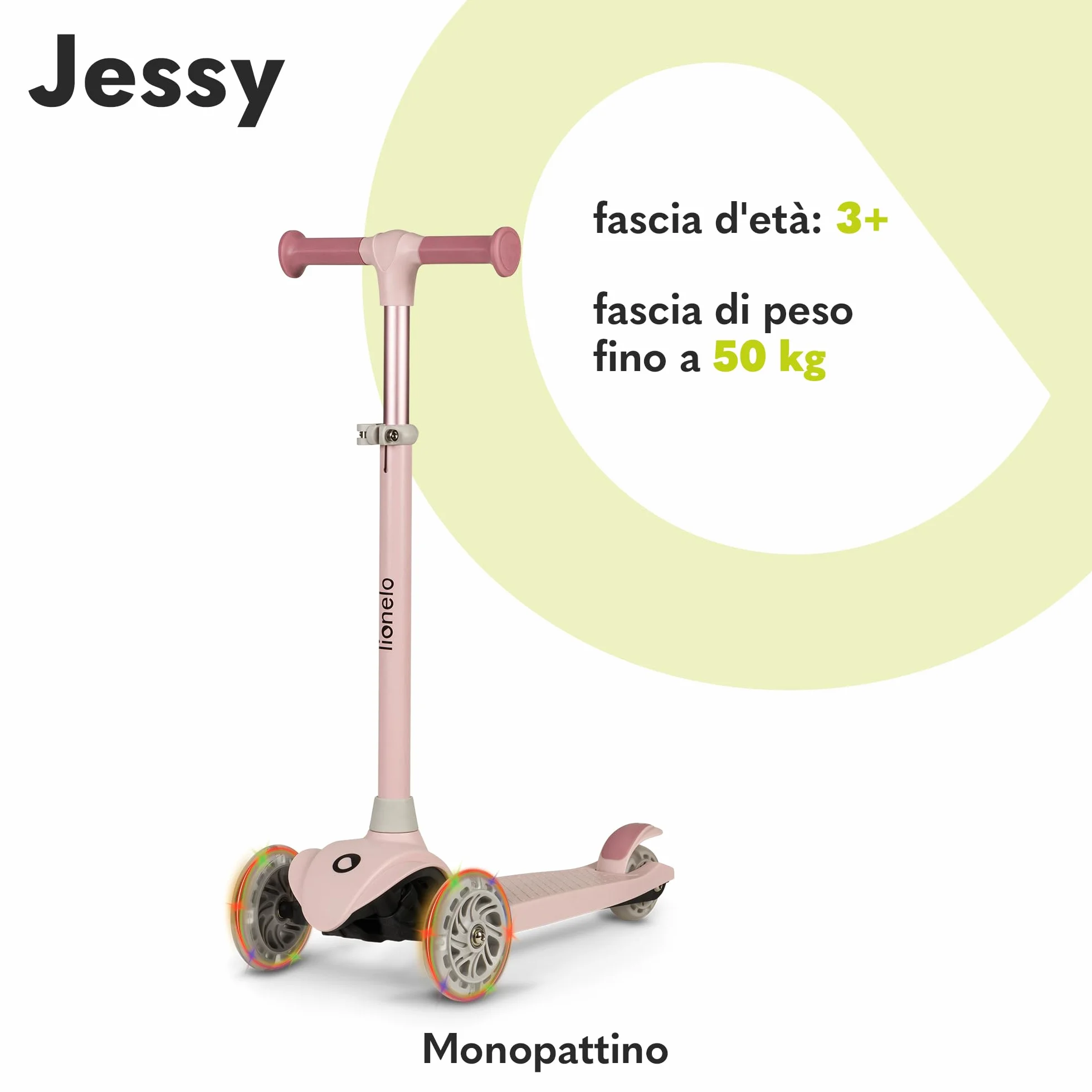 LIONELO Jessy Trottinette d'équilibre 3 Roues Enfants 3-50 kg avec Roues LED, Réglable en Hauteur, Rose