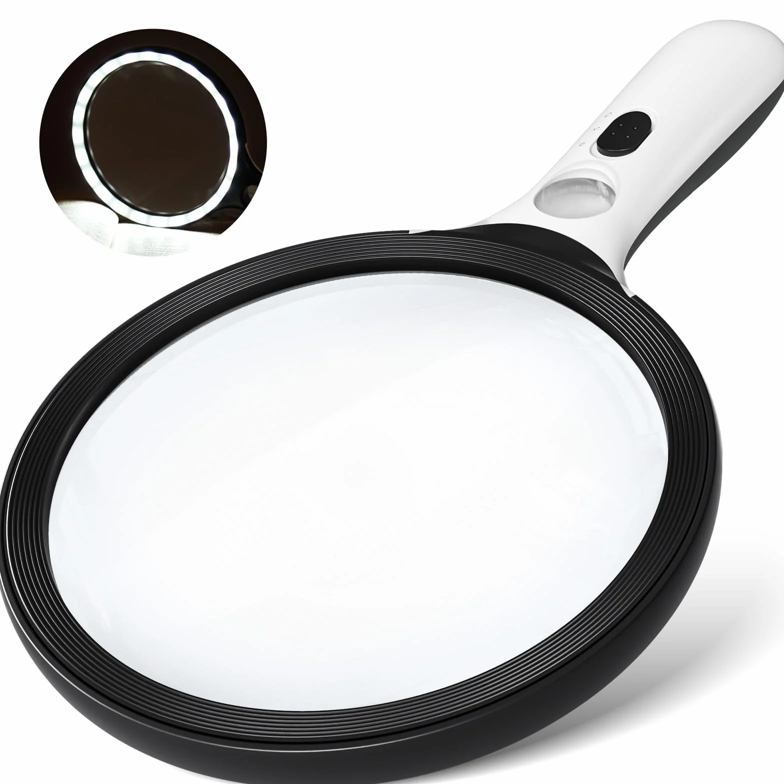 Loupe Grossissante 130 mm 20x30x avec 24 LED et Lampe UV pour Lecture