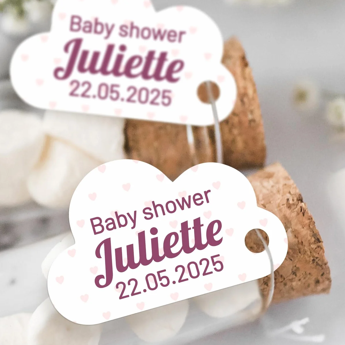 Étiquettes personnalisées nuage baptême communion babyshower 3,5cm Rose