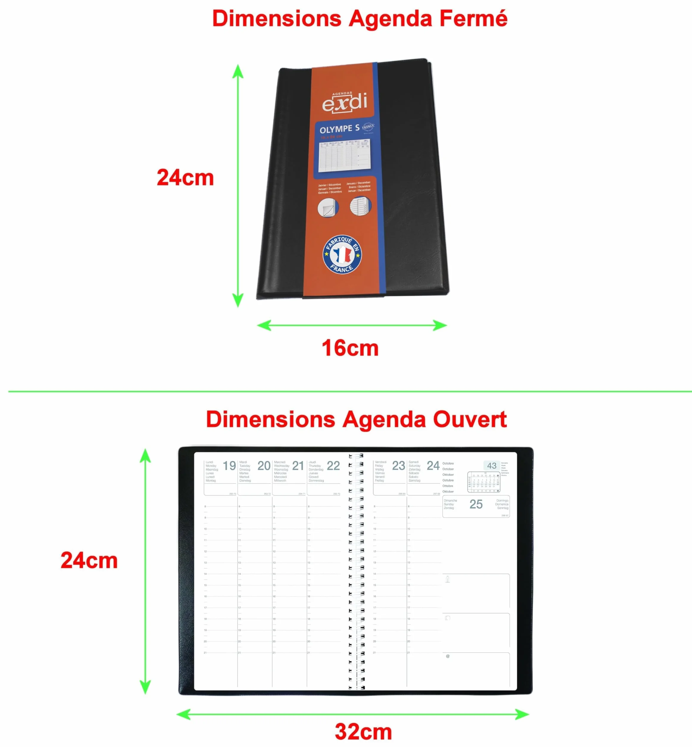 Agenda 2027 Semainier Spirale 16 x 24 cm 1 Semaine sur 2 Pages France Couverture PVC