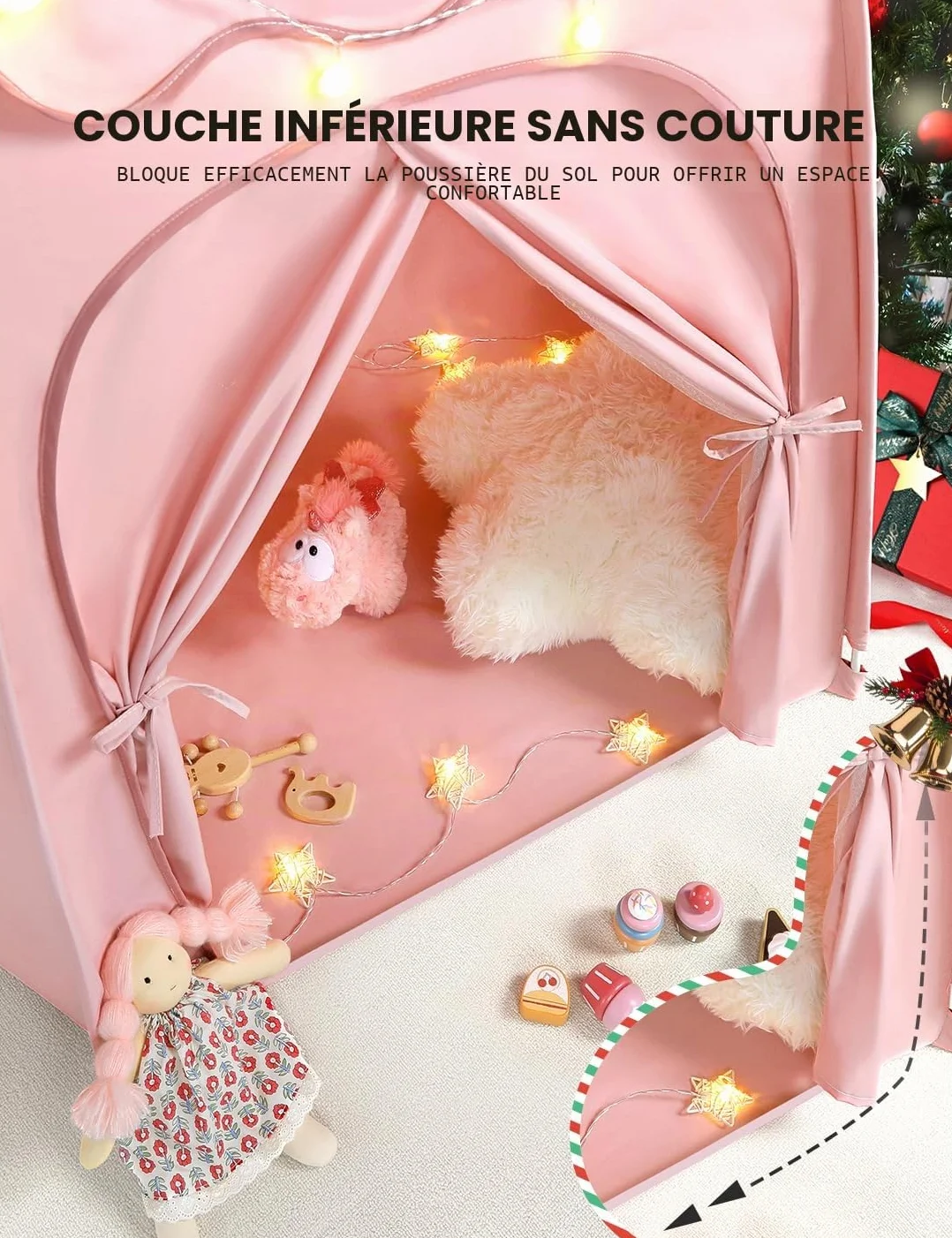 Besrey Tente Château pour Enfant - Cabane Intérieure avec Lumières, Rose