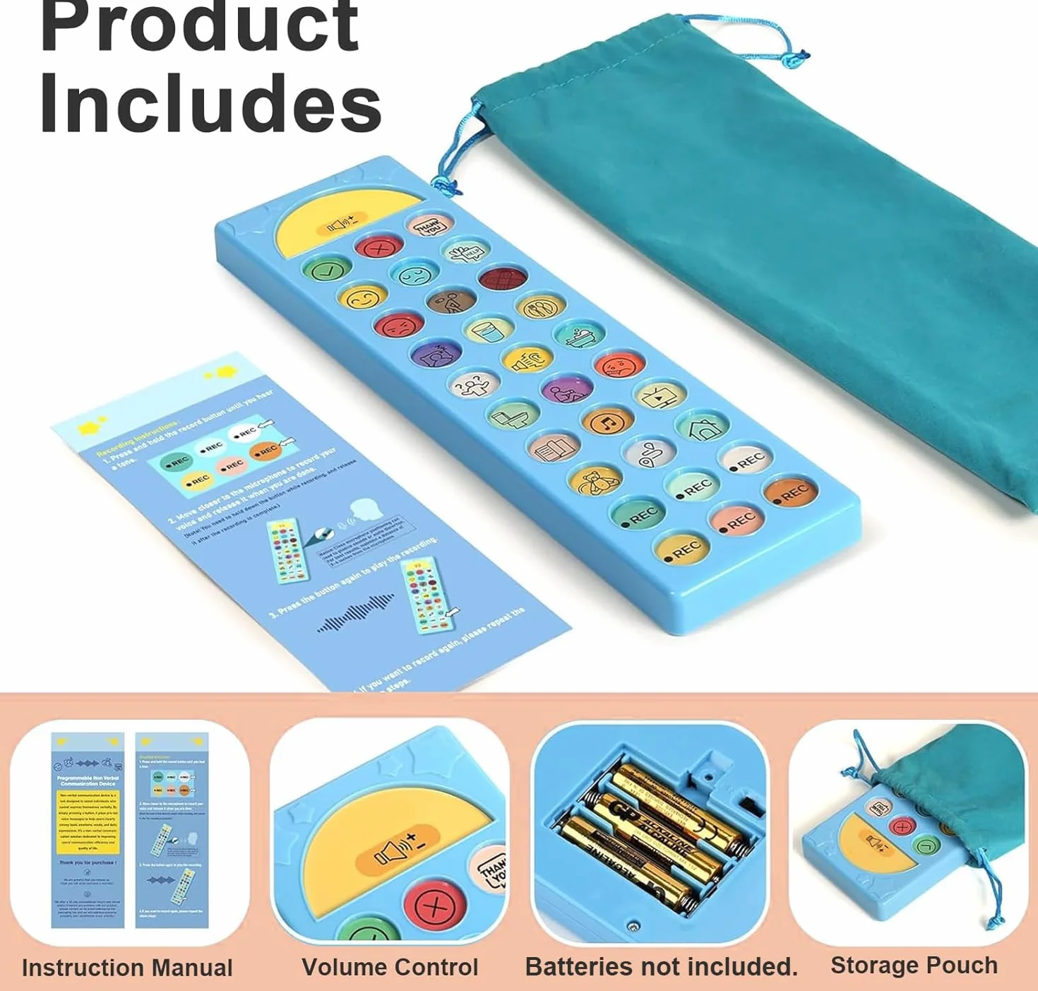 Dispositif CAA pour Autisme, Outil de Communication Non Verbale 6 Boutons Programmable Volume Réglable Aide Thérapie Vocale