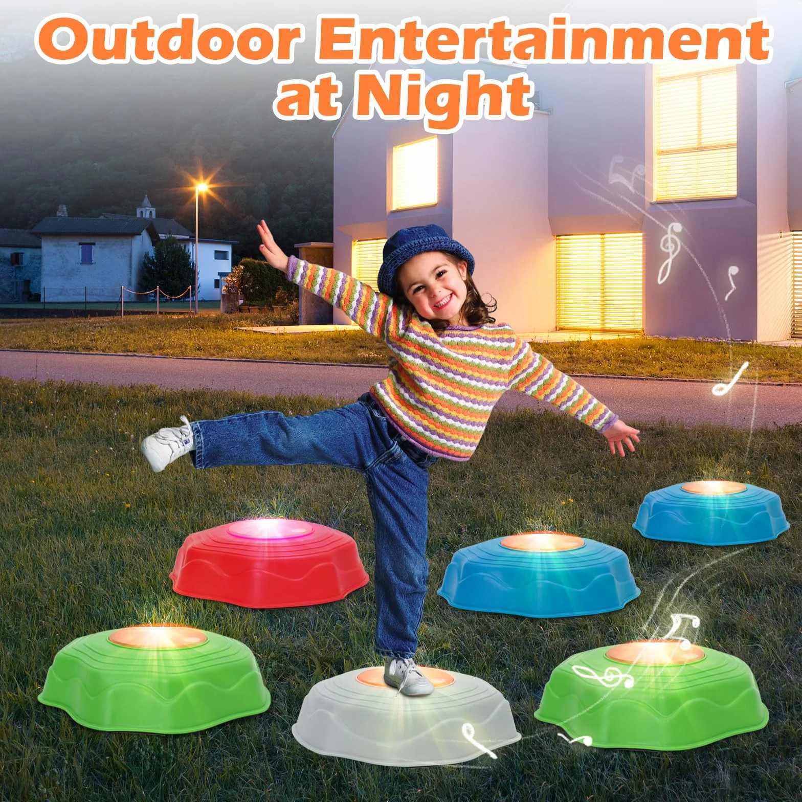 Pierre d'équilibre Enfants Lumières Musique Lot de 6 Antidérapantes Parcours Motricité Sensoriel Intérieur Extérieur